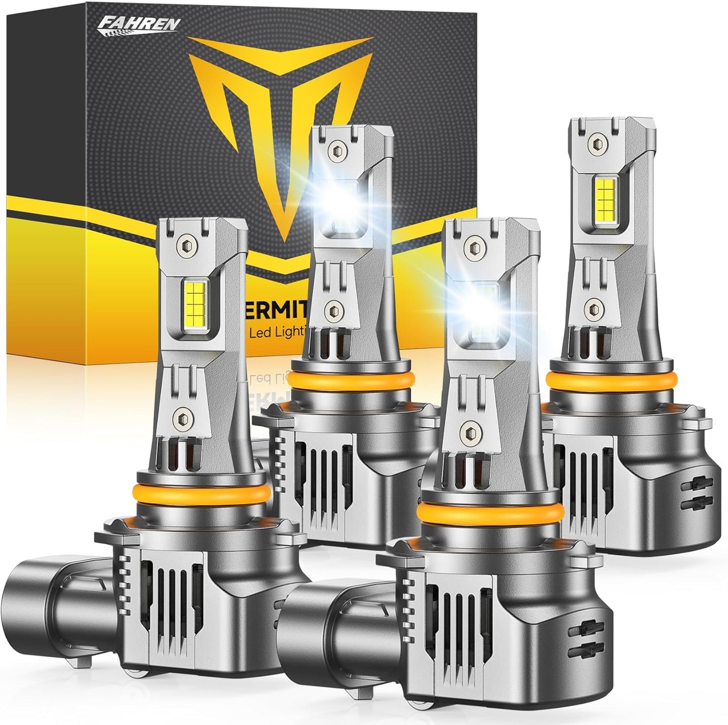 FAHREN 9005 9006 LED Bulbs Combo, 90,000LM 10X Ultra-Bright HB3 HB4 Bulbs,6500K Cool-White, 99% CANBUS Compatibility, Plug and Play, IP68 Waterproof fog bulbs, Pack of 4