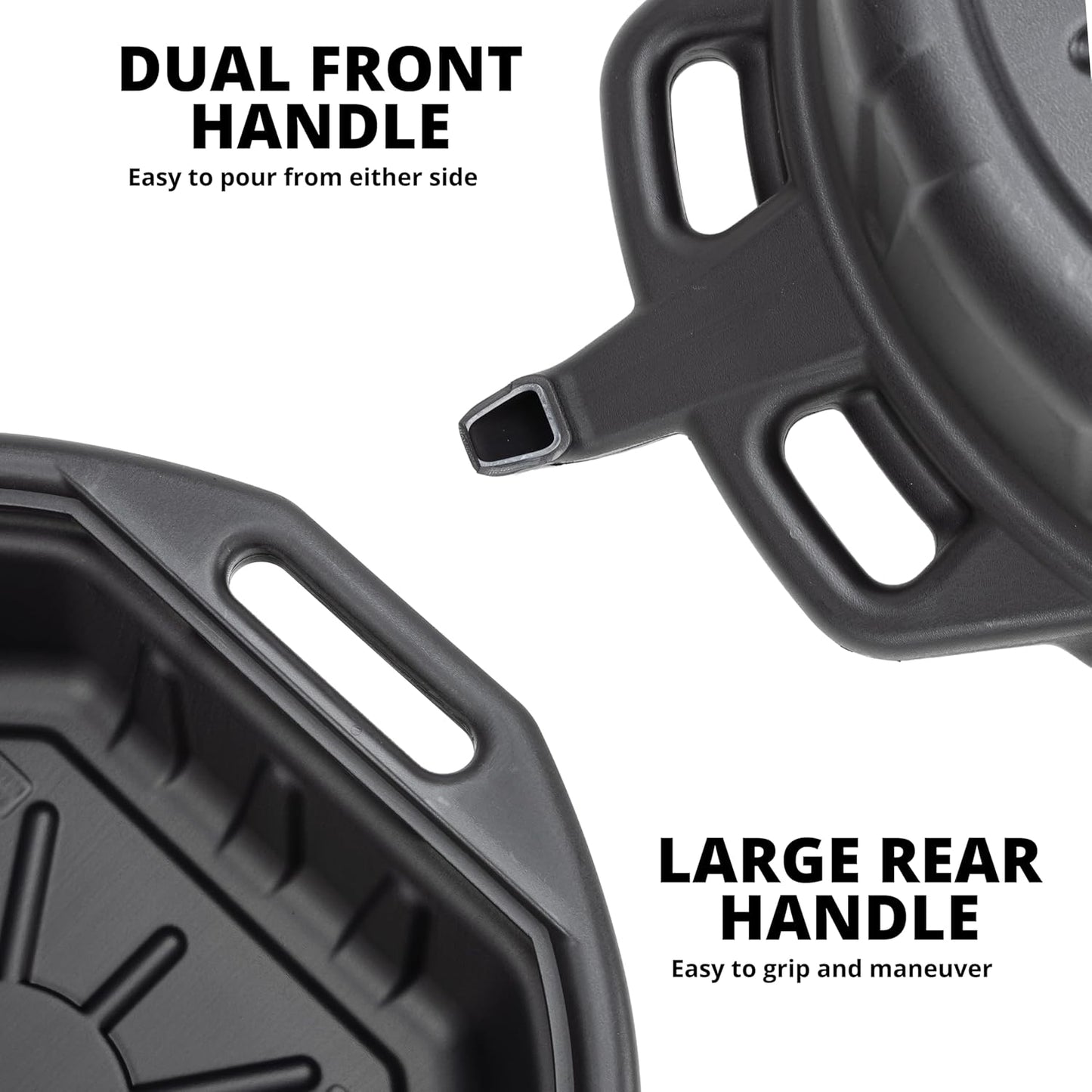 NEIKO 20760A Large Oil Drain Pan, 4 Gallon (16L) Capacity, Black Plastic Anti Splash Oil Pan, Motor Oil Drip Catcher Pan, Non Spill Pour Spout, Oil Catch Pan for Changing Oil, Oil Drain Container