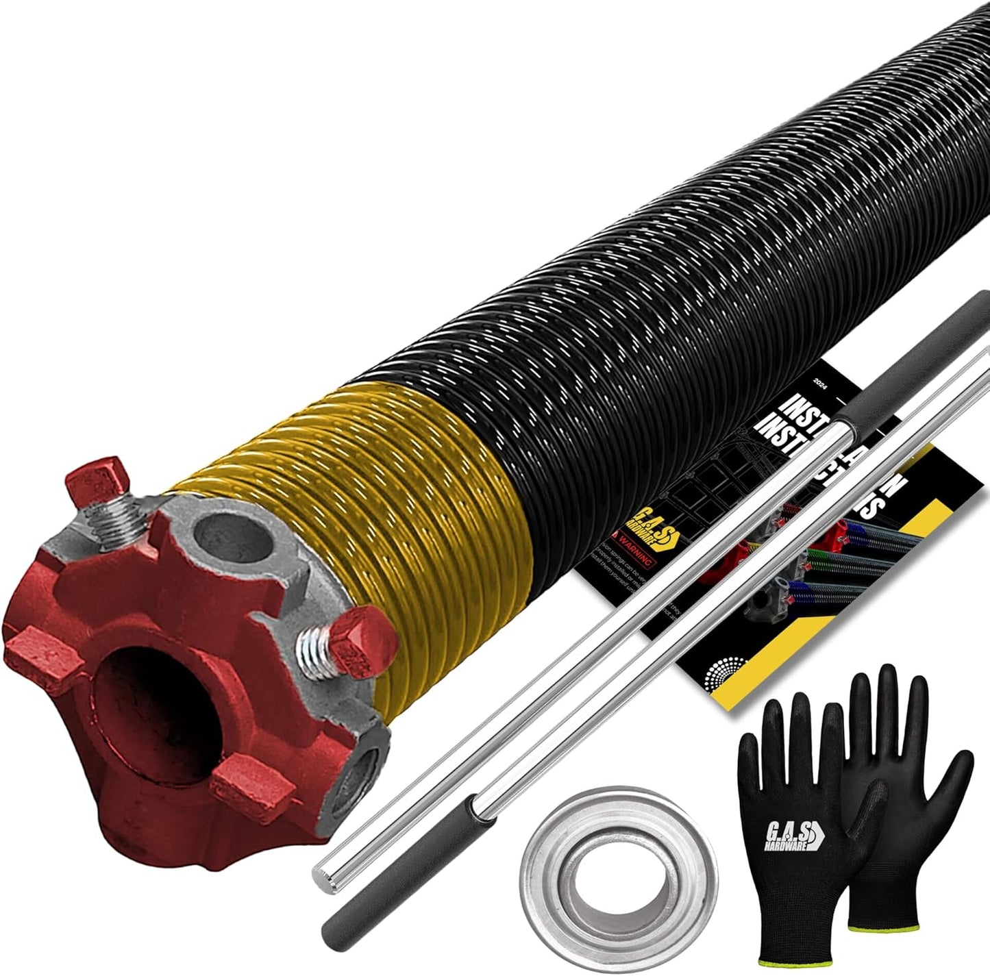 Garage Door Torsion Spring 250x2x29 Torsion Springs for Left Side of Garage Door with 1" Steel Bearing, Gloves, and Winding Bars Precision E-Coating 5-Year Warranty Minimum 30,000 Cycles (Red Cone)