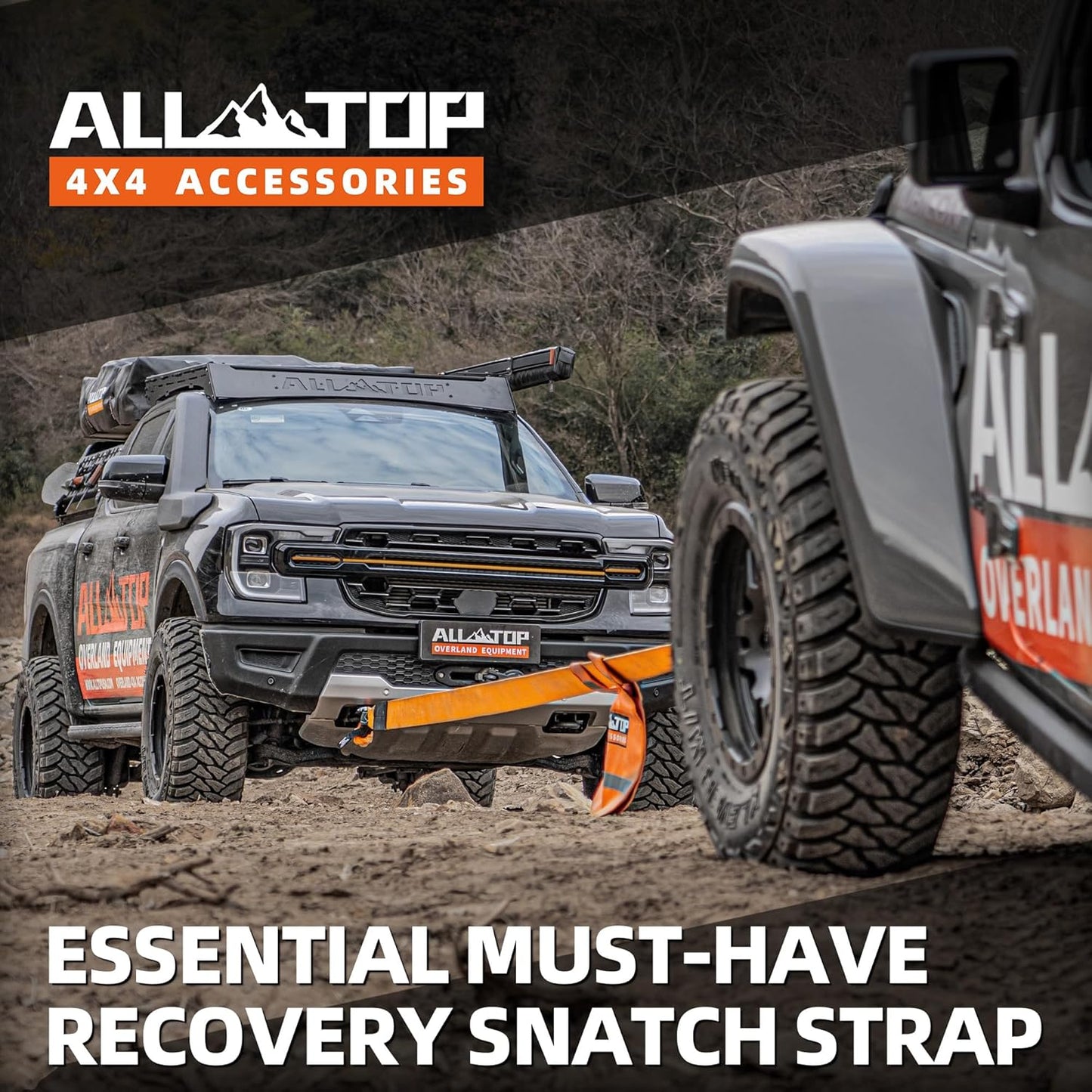 ALL-TOP Recovery Snatch Strap, 3in x 30ft - 35000Lbs, Heavy Duty 100% Nylon Kinetic Towing Recovery Strap with 22% Elongation & Reinforced Loops