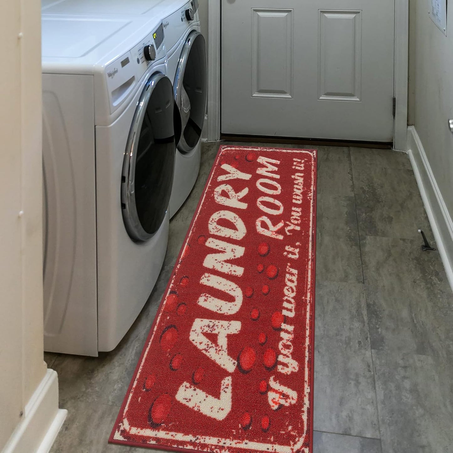 Ottomanson 20" x 59" Laundry Room Rug - Non-Slip Mat for Laundry & Mudroom - Durable, Stain-Resistant, and Easy to Clean - Perfect for High-Traffic Areas - Runner Rug for Entryway Bathroom, Red