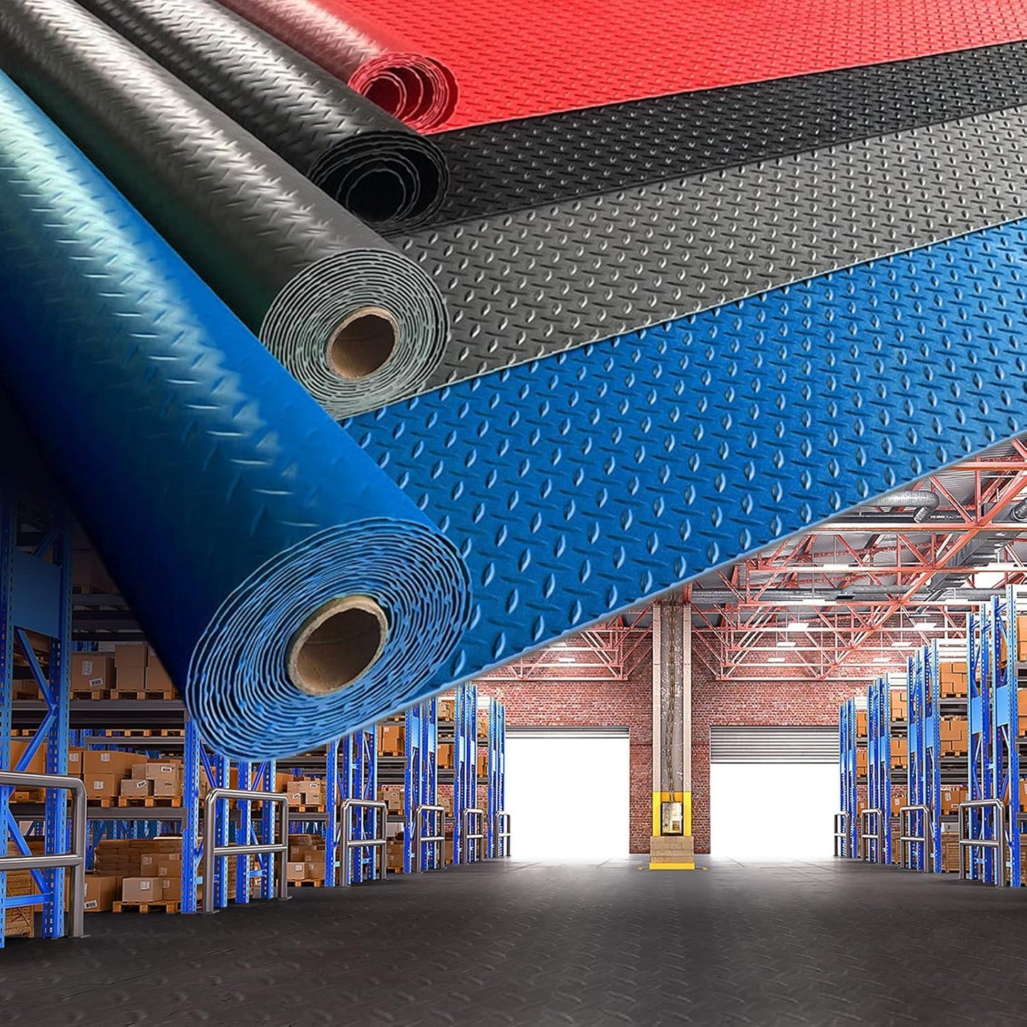 Boshen 5Ft x 17Ft Garage Floor Mat 2.5mm Thickened Rubber Flooring Roll 85sqft Diamond Plate PVC Rubber Trailer Mat Non-Slip Floor Protector Mat for Garage Warehouse Basement Trailer-Grey