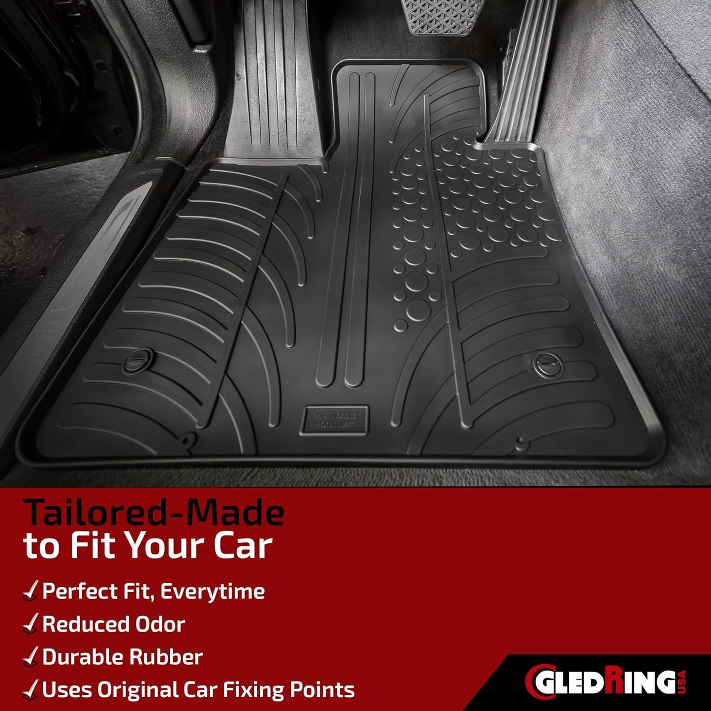 Gledring USA Custom Fit All-Weather Rubber Floor Mats Intended for Mercedes - Benz GLK 2010-2015, No Trimming Required, Tailored Custom Fit, Protects from Rain, Mud, & Snow