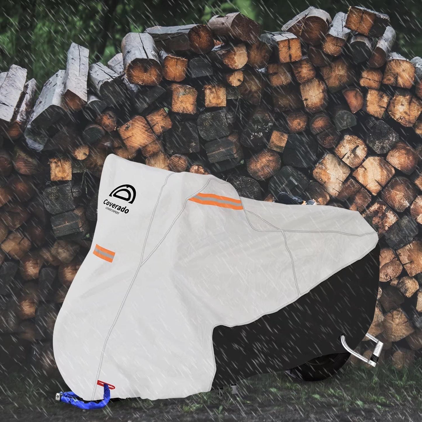 Coverado Motorcycle Cover Waterproof, All Weather Protection Outdoor Full Motorcycle Covers - UV Proof with Flame Retardant Fabric Fit for Harley Davidsion Yamaha Honda Suzuki (up to 111" Motors)
