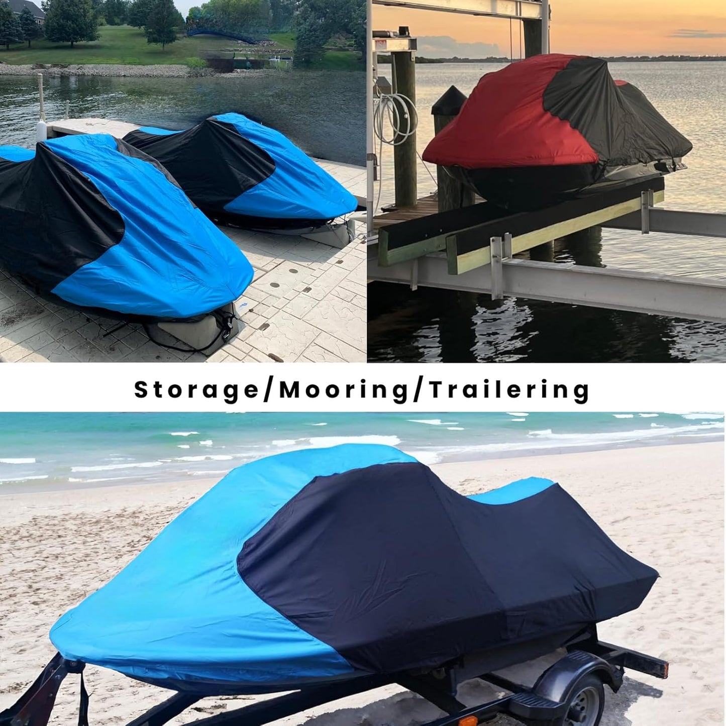 Trailerable Jet Ski Cover, Waterproof Marine Grade 600D Heavy Duty Polyester PWC Cover Gray/Black Color Fits from 103"-115" 1 or 2 Seater