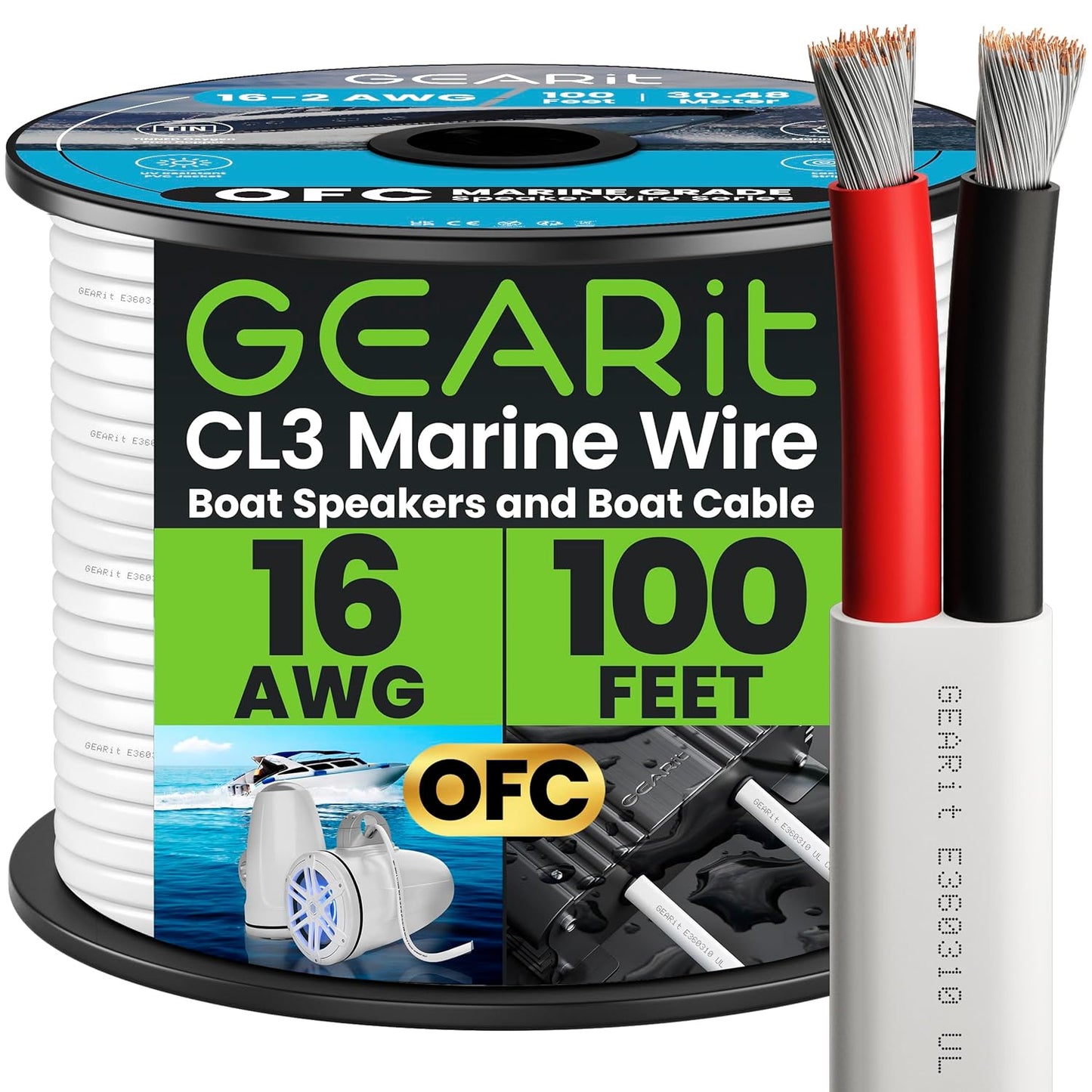 GEARit Speaker Wire 16 Gauge (100ft), Red/Black Speaker Cable 16AWG, Duplex 2-Conductor, Speaker Wires for Boat, RV, Camper, Trailer, Automotive, in-Wall and Outdoor Use