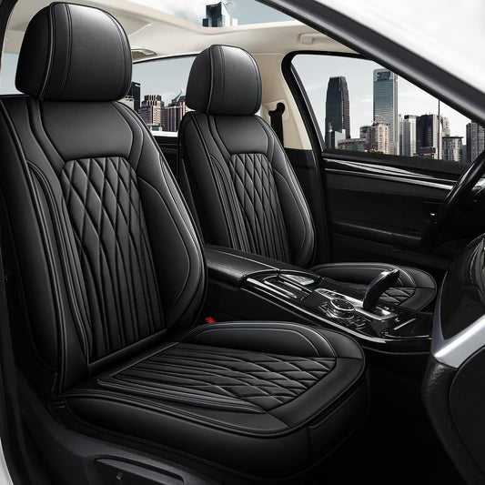 Pariitadin Leather Car Seat Covers Full Set, Waterproof Faux Leather Seat Covers for Cars, Non-Slip Car Interior Covers Universal Fit for Most Cars Sedans Trucks SUVs, Black Line