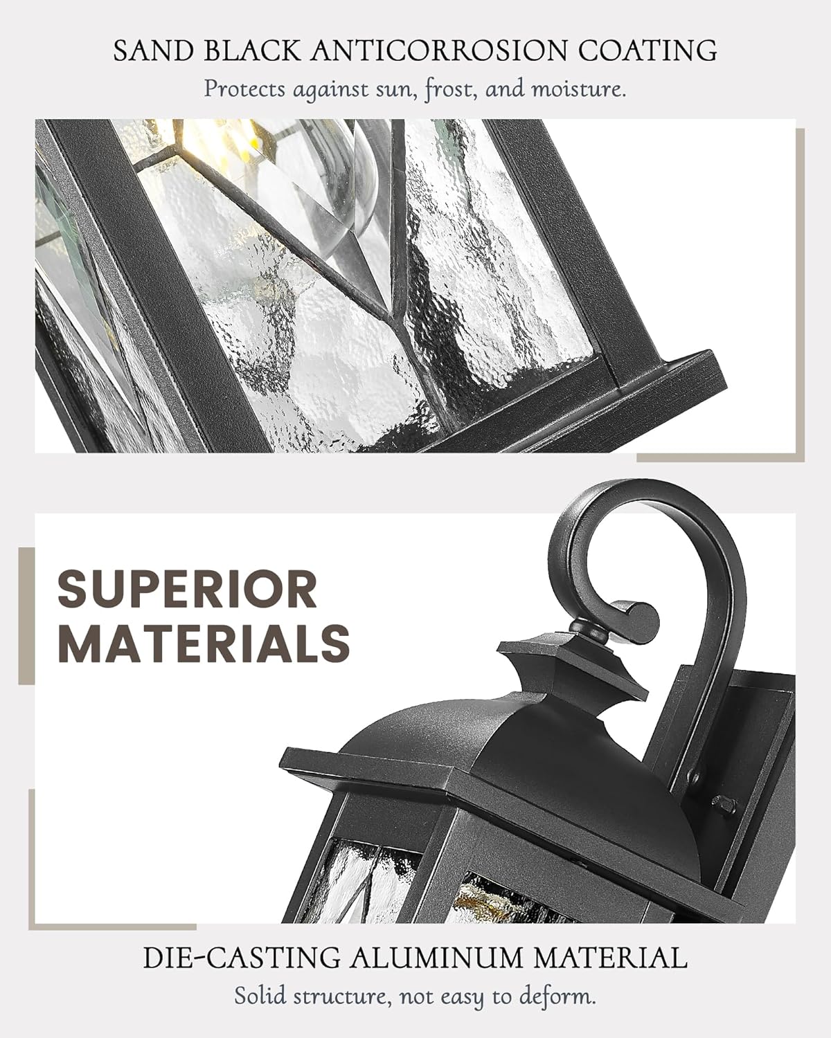 FEMILA Outdoor Wall Light Fixture,1-Light Exterior Waterproof Wall Sconce, Front Porch Lights, Matte Black Finish with Water Ripple Glass,E26 Socket, 4FD54B BK-SD