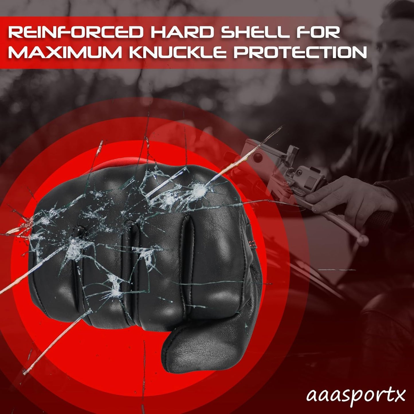 aasportx Motorcycle Gloves - Men's Leather Motorbike Gloves with Touchscreen Function - Non-Slip Pads for Men & Women