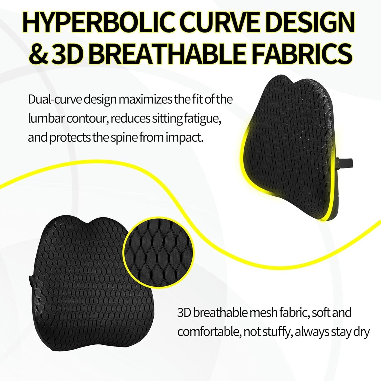 Lumbar Support Pillow for Office Chair,Memory Foam Back Lumbar Support Pillow,Relieve Back Pain,3D Breathable Fabric&Shoulder Strap Fixation,Back Support for Office Chair/Wheelchair/Car(Black)