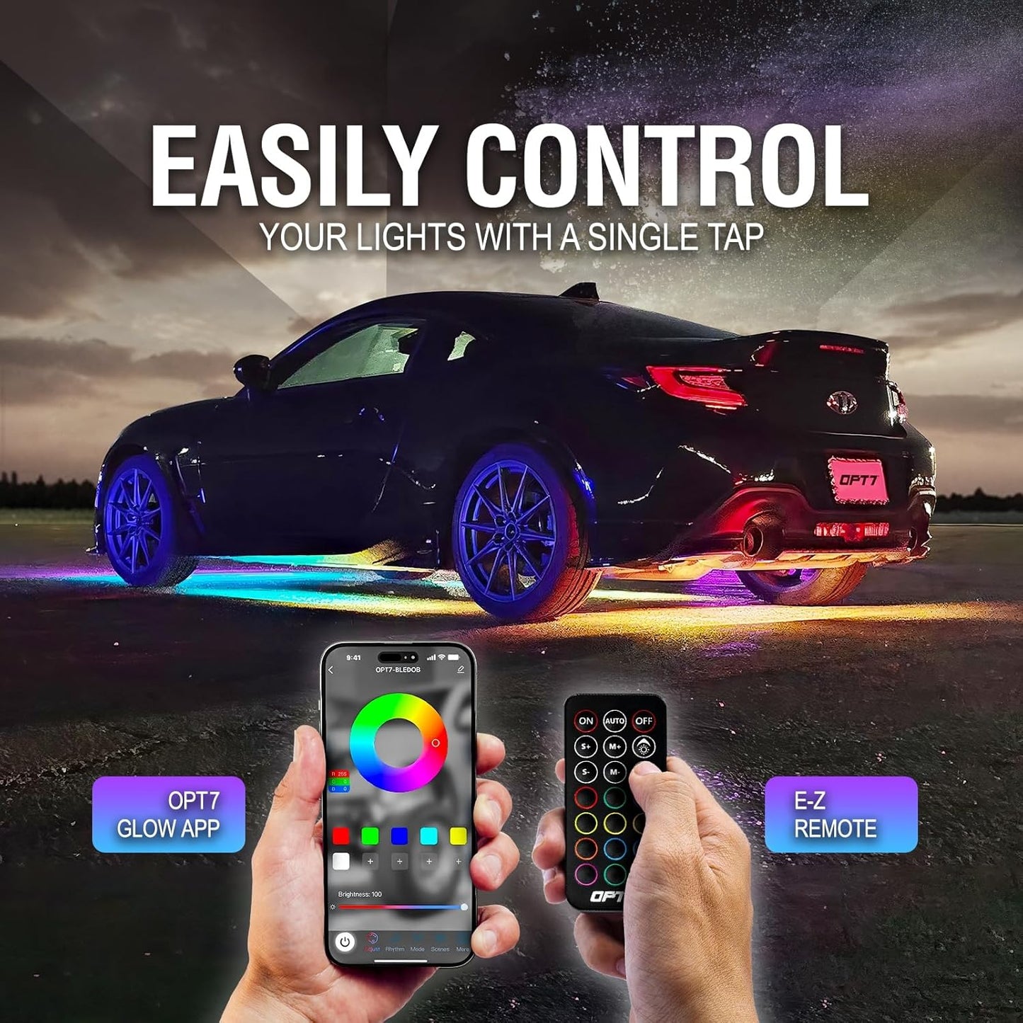 OPT7 Aura DreamColor Underglow Chasing Lights for Car with APP & Remote Control, Waterproof Rigid Aluminum LED Light Bar, Exterior Neon Accent Underbody RGBIC Light Kit, Multi Colors Music Mode, 12V