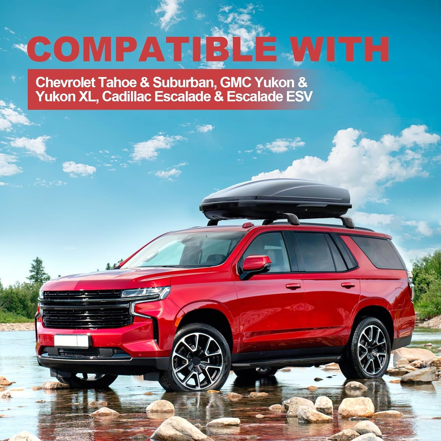 KINGGERI Lockable 330lbs Roof Rack Cross Bars Compatible with 2021 2022 2023 2024 2025 Chevy Tahoe & Chevrolet Suburban & GMC Yukon XL & Cadillac Escalade ESV, Heavy Duty Rooftop Aluminum Crossbar