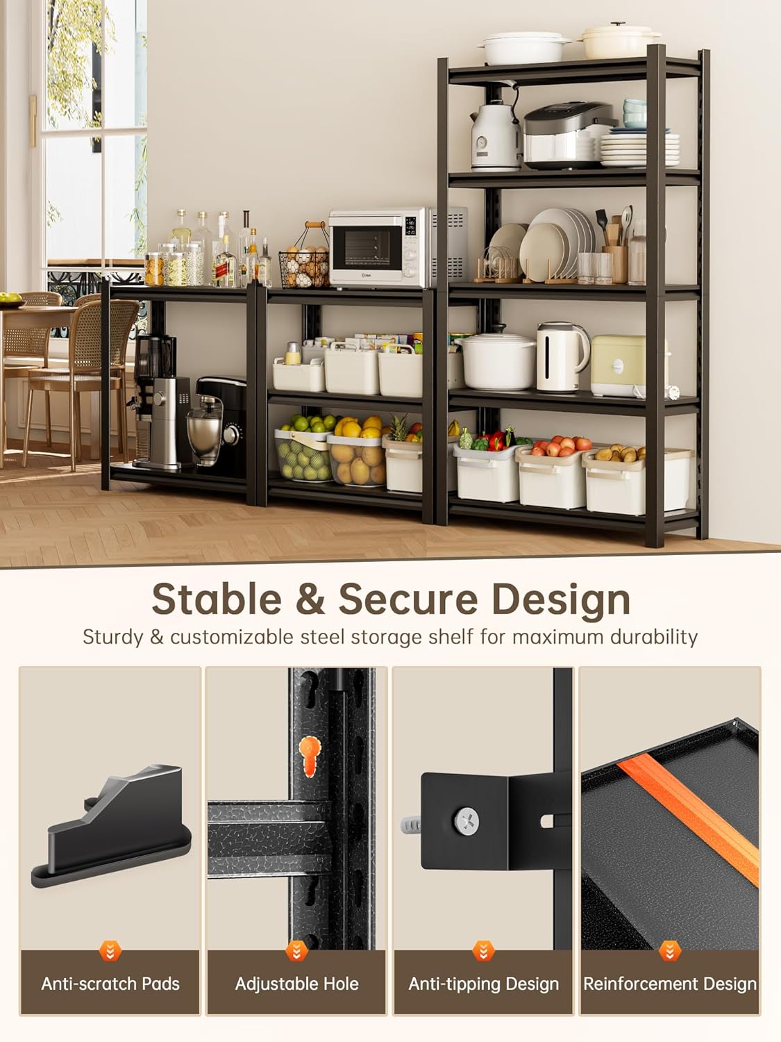 JHYKHG 39" W Storage Shelves,5-Tier Heavy Duty Garage Shelving,Adjustable Shelving Unit,Metal Shelf,Boltless Assembly Rack for Warehouse,Shed,2,500 lb Load,18 x 39 x 72 Inches,Black