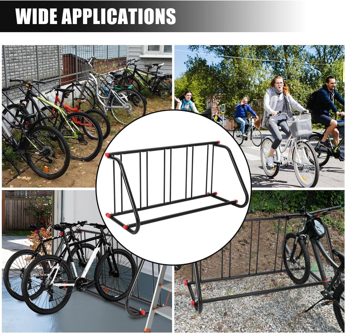 Commercial Grid Bike Rack for 5 Bikes - Heavy Duty Metal Bike Stand Floor, Outdoor Bicycle Parking Rack for Garage, Retail, School, Backyard, Bike Shop (Single Side)