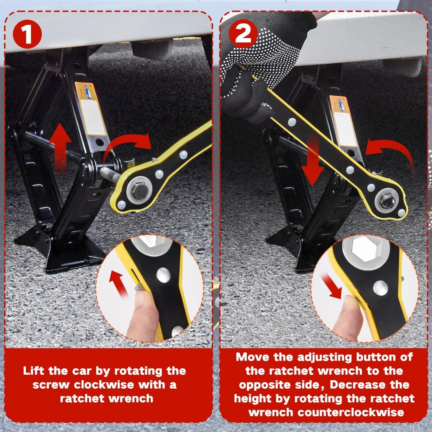 Scissor Car Jack 1.5Ton（3306lbs） Tire Changing Kit with Lug Wrench - Emergency Kit for Car, SUV, MPV