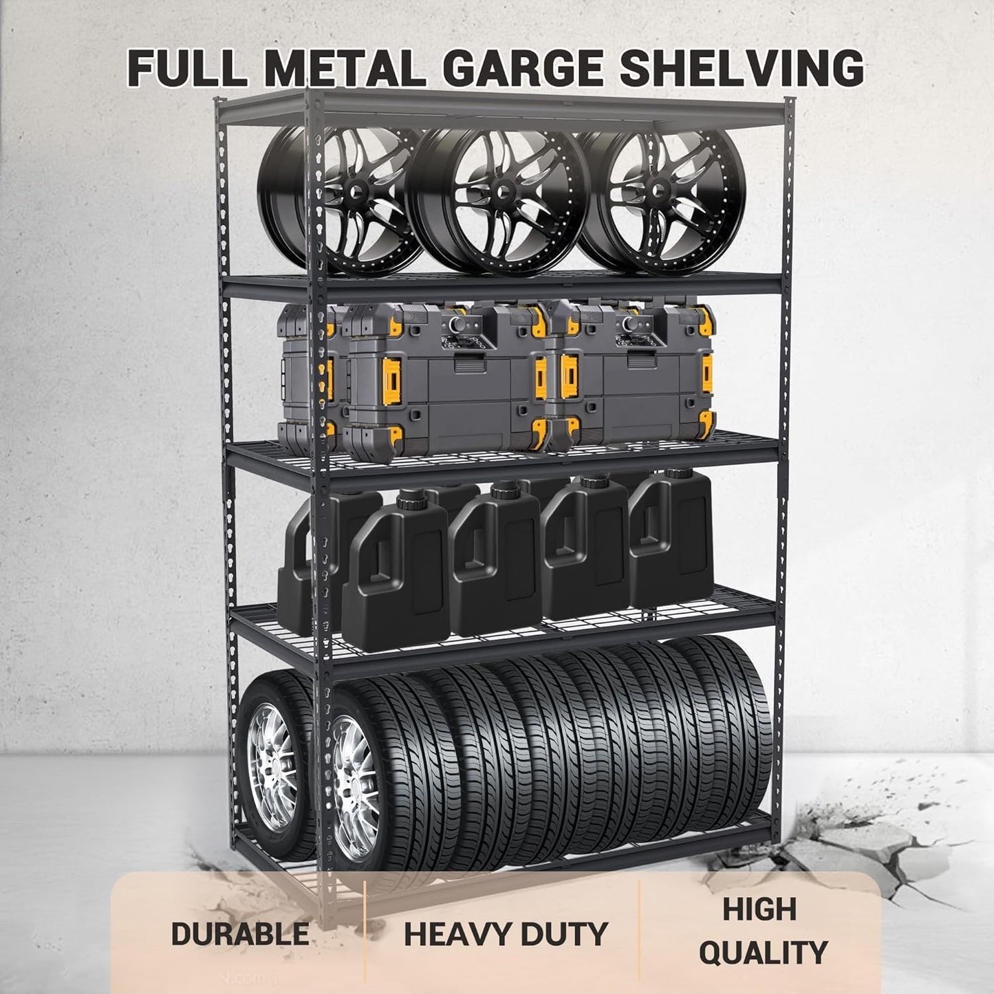 400LBS Storage Shelves，71" H x 48'' W x 24" D Storage Shelves, 5-Tier Industrial Heavy Duty Storage Shelves, Steel Shelving with Adjustable Rack, Black