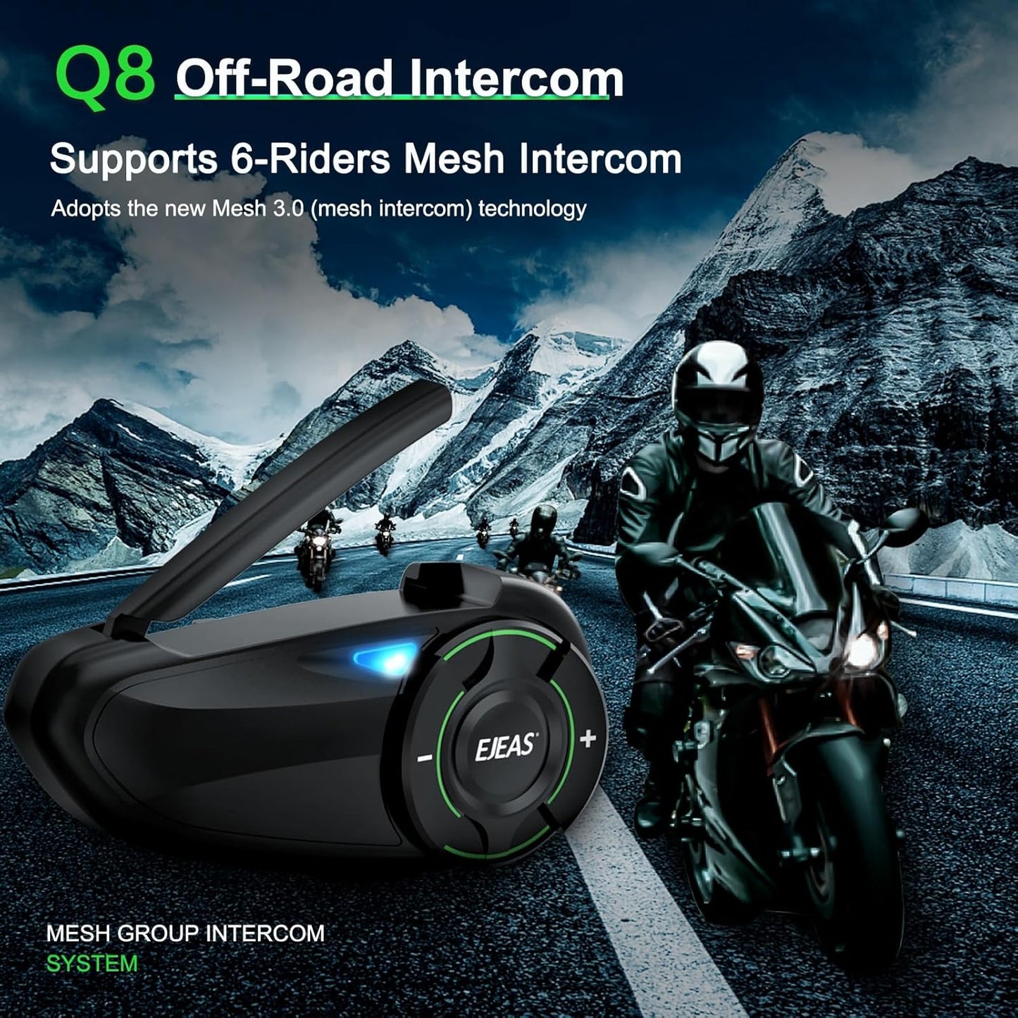 Mesh 3.0 Motorcycle Bluetooth Headset, 6 Riders Group V5.1 Helmet Bluetooth with Music Sharing and CVC Noise Cancellation, IP67 Waterproof Helmet Intercom Communication System(1 Pack)