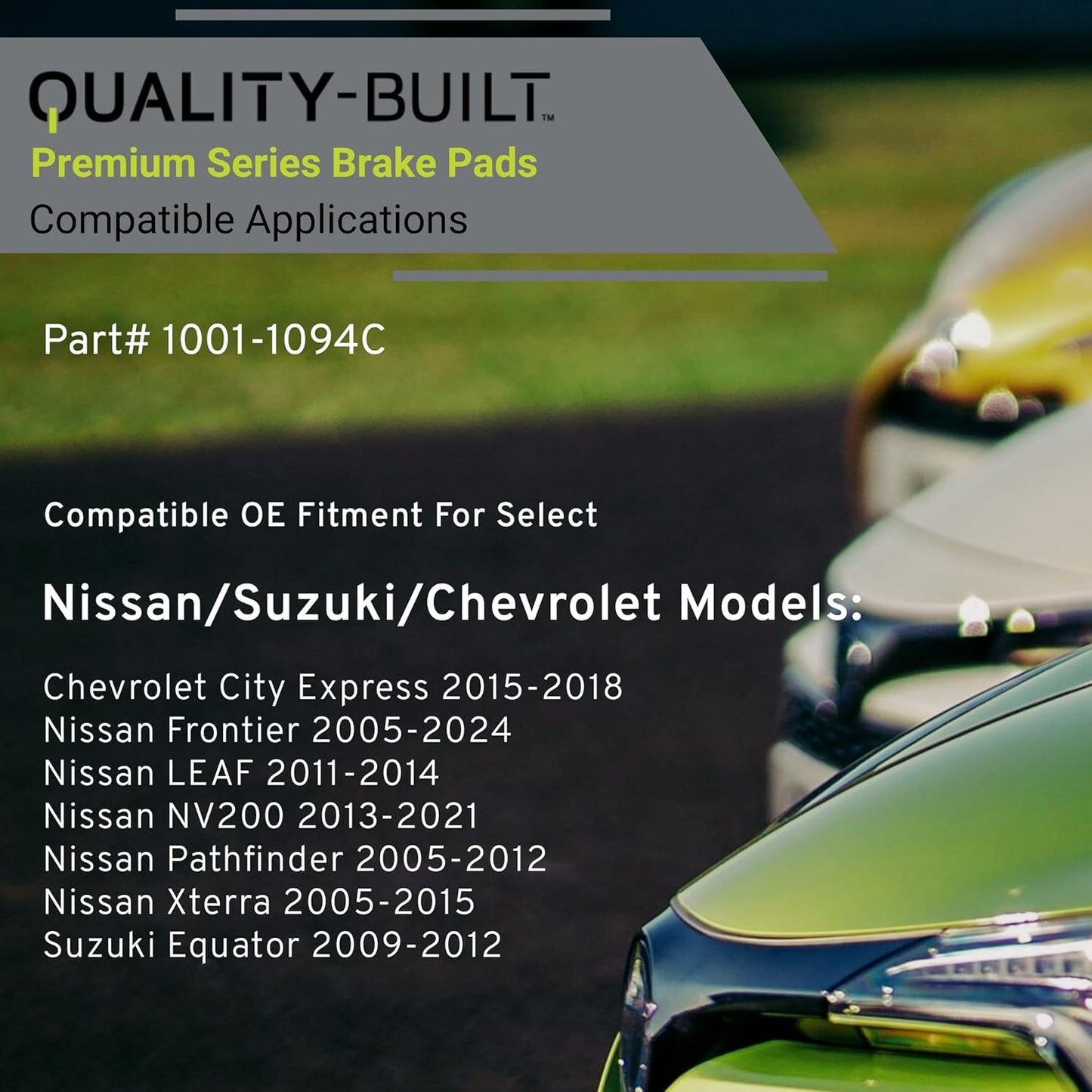Premium Ceramic Front Brake Pads (1001-1094C) Compatible with 2005-2024 Chevrolet/Nissan/Suzuki (City Express/Equator/Ceramic Frontier/LEAF/NV200/Pathfinder/Xterra)