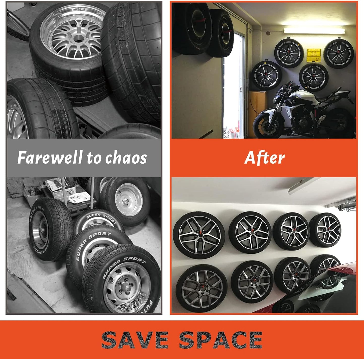 Tire Rack Wall Mount, 10 Inch Large Garage Hooks Heavy Duty Storage, Ladder Hooks for Hanging, Garage Organizer for Wheel Holder, Folding Chairs, Power Tool, Bulk Items (88lbs 4-Pack)