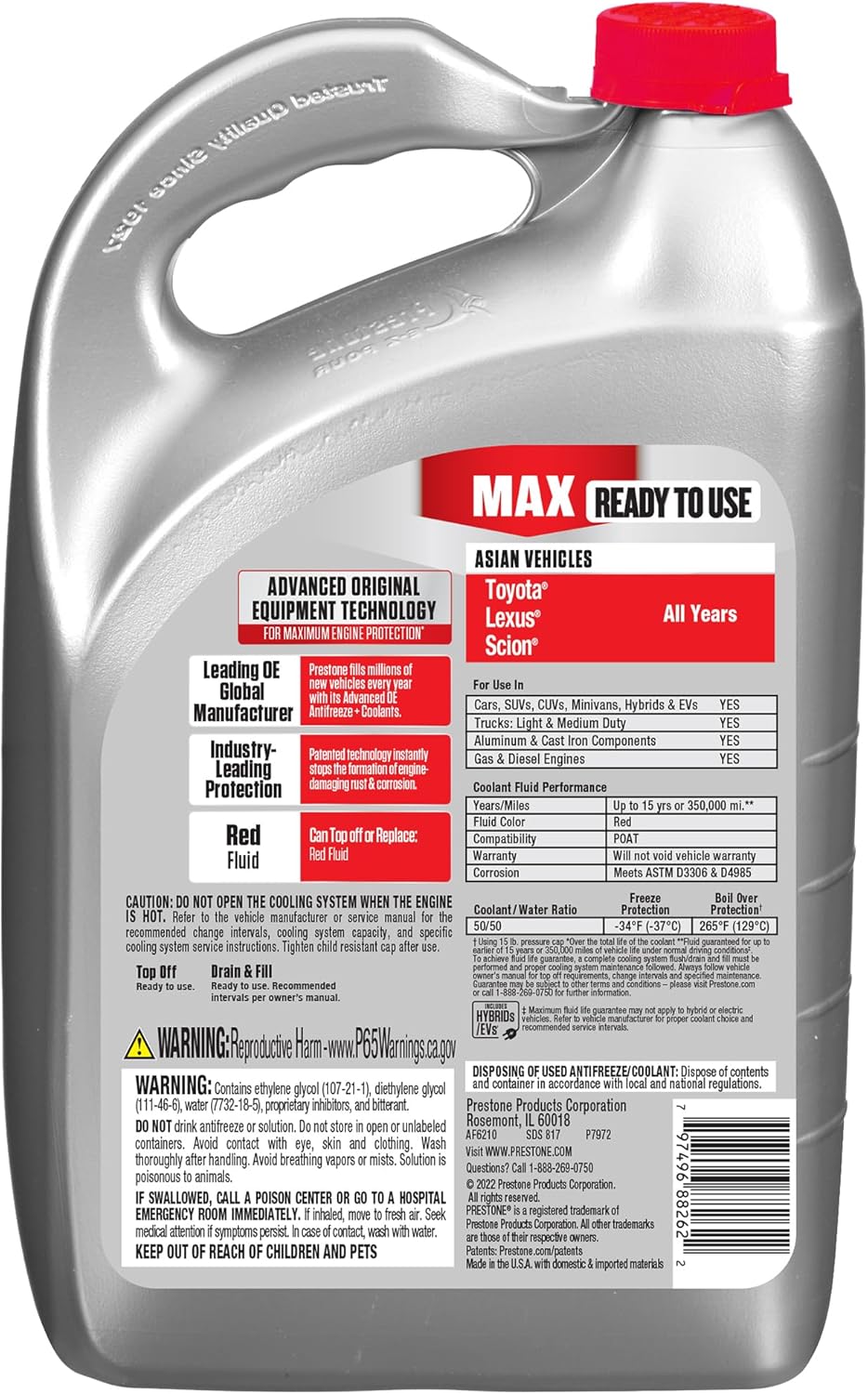 Prestone AF6210 MAX Asian Vehicles (Red) Anti-Freeze and Coolant, 1 Gallon, Pack of 6