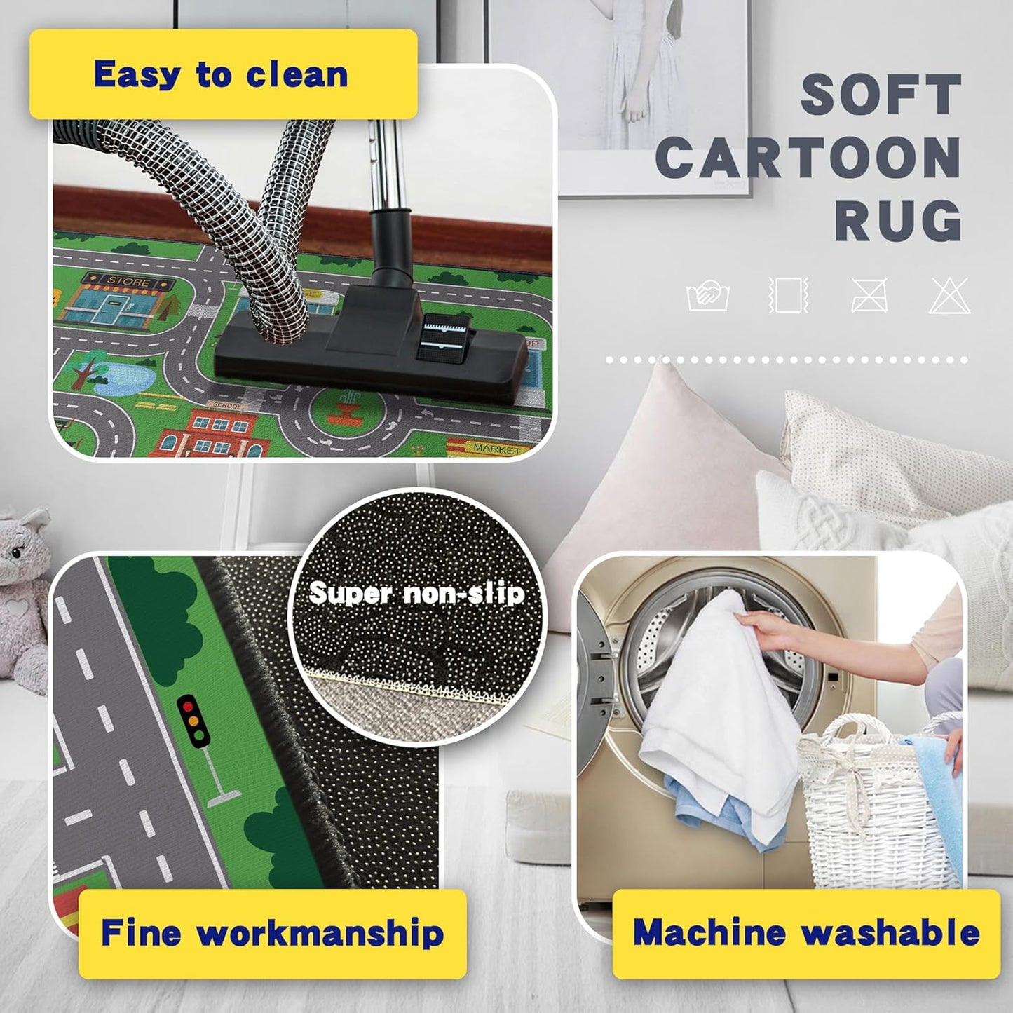 Kids Carpet Playmat Rug for Playroom 5'x 6'6" Toy Car Play Rugs for Bedroom Kids Toy Cars Carpet City Pretend Play Non-Slip Washable