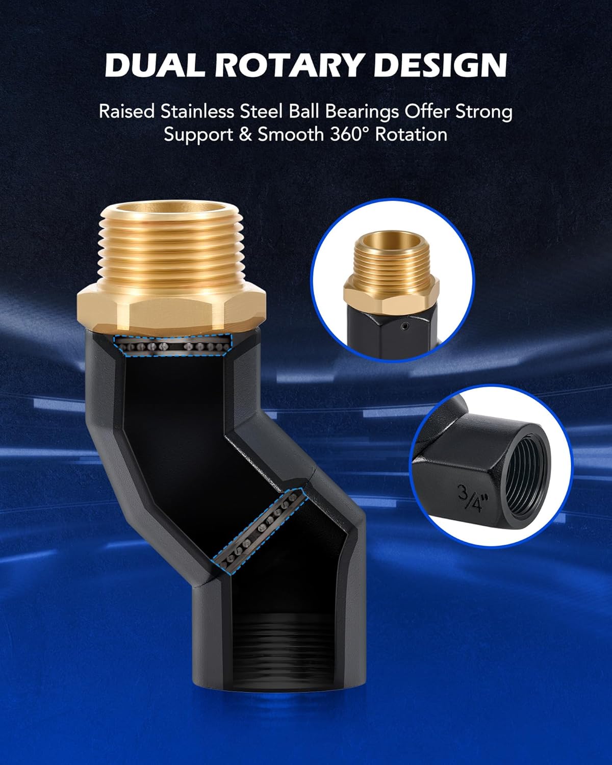 Orion Motor Tech 2pcs 3/4" NPT Fuel Hose Nozzle Swivel Kit, Multi Plane 360 Rotating Fuel Tank Adapter Swivel Coupler Set with Accessories