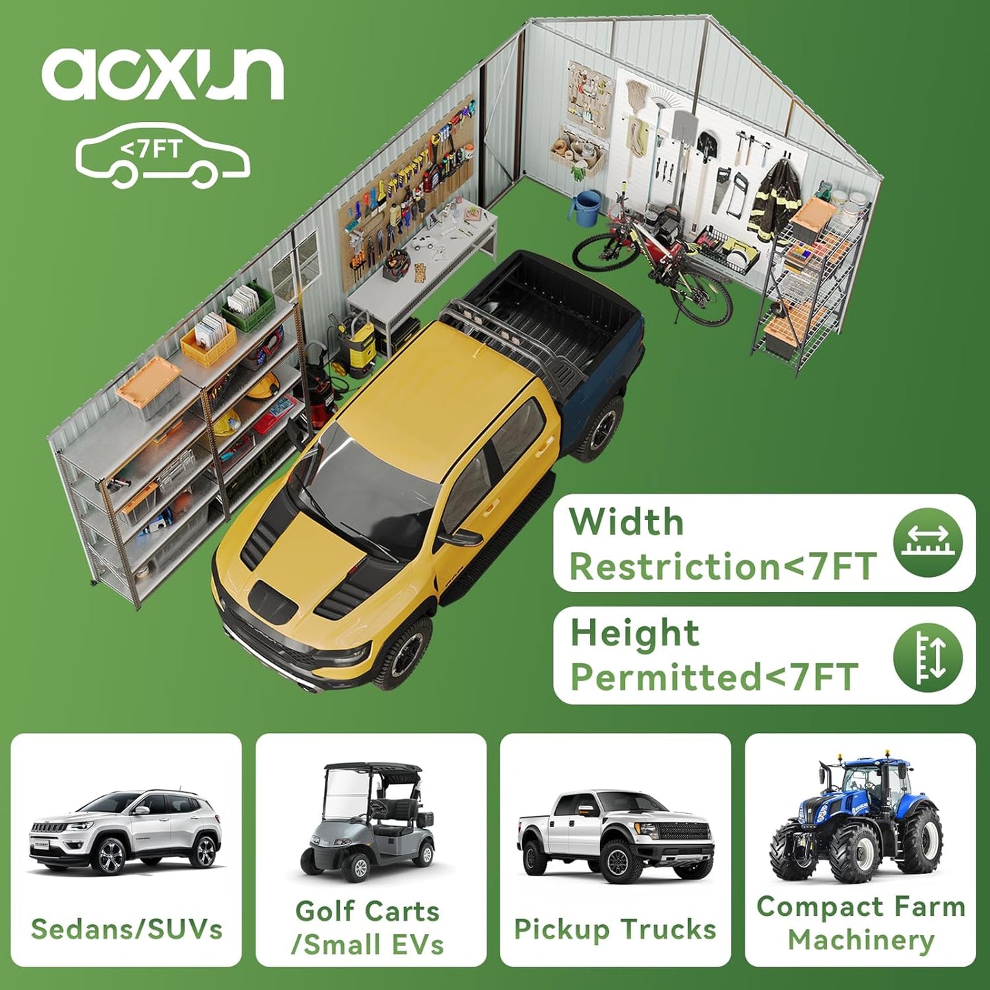 Aoxun 12x20x9.3 FT Shed Outdoor Metal Garage Shed 1700 CUFT Extra Large Storage Shed for Vehicles & Sundries 11" Snow Load Double-Door All-Weather Garden Shed (Brown)