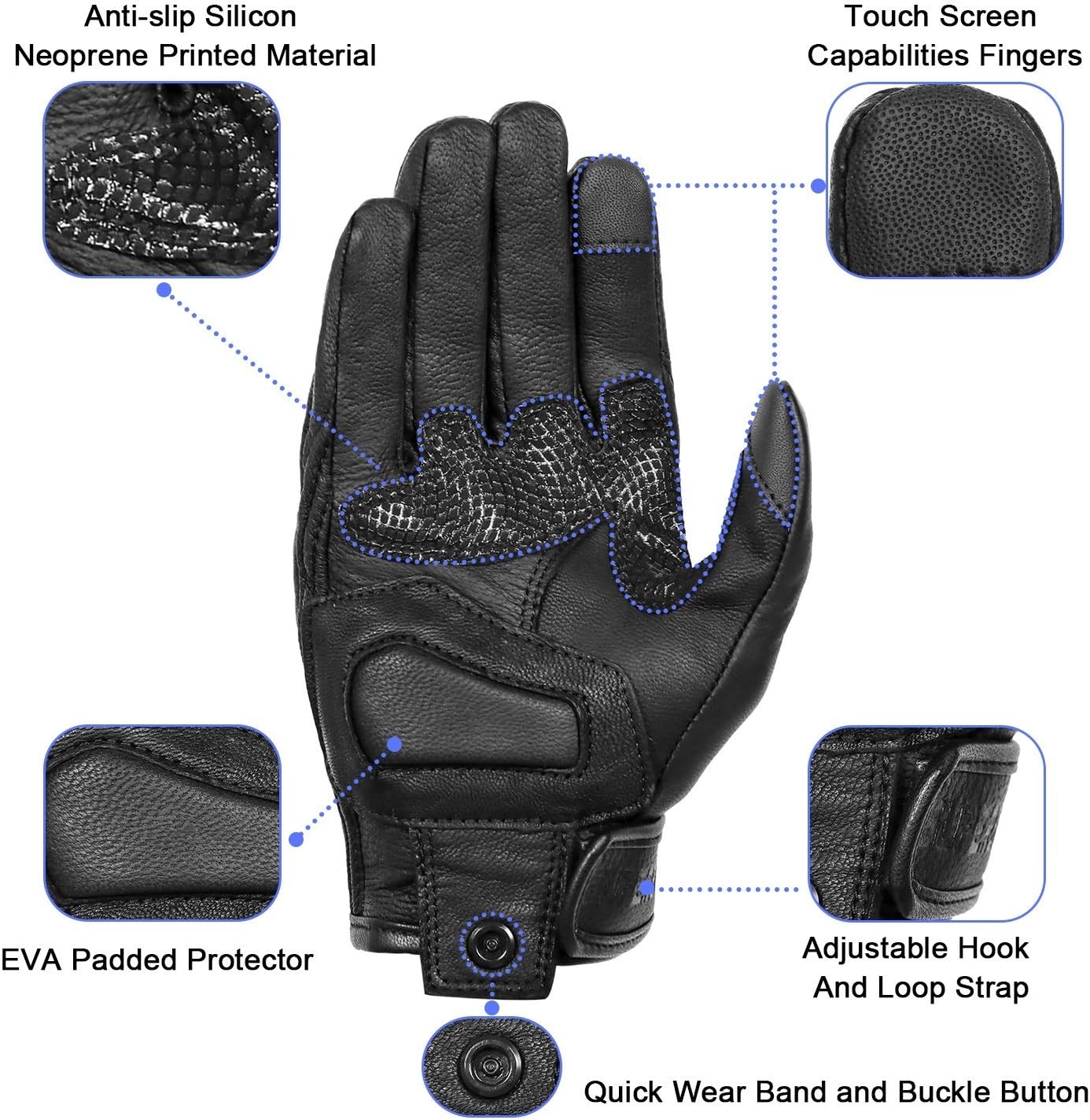 Updated Men’s Goat Skin Leather Motorcycle Gloves Touchscreen Knuckle Protector Motorcross Racing Gloves (Updated,Non-Perforated, XL)