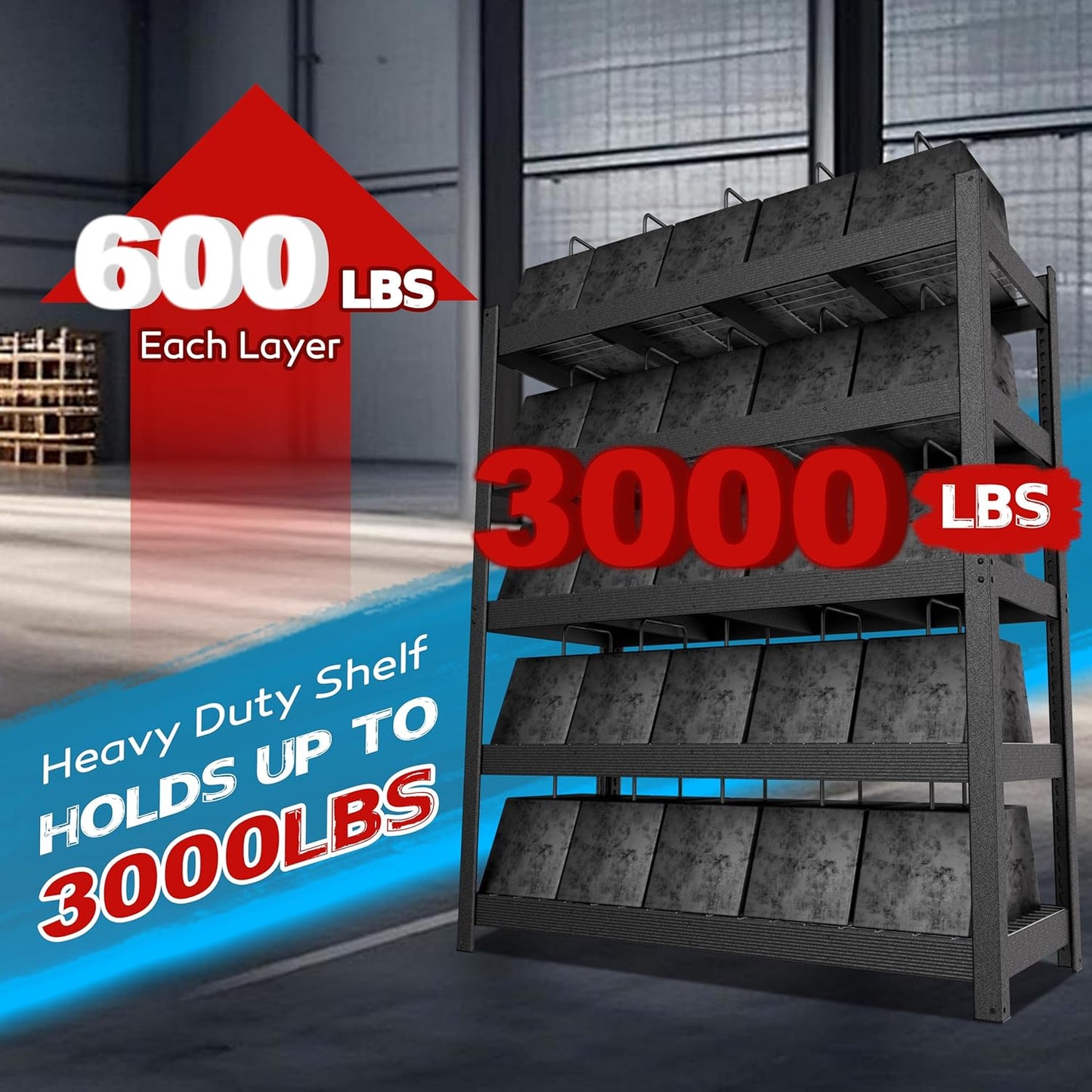 MUPATER 59.84”W × 24.02”D × 71.65”H Heavy Duty Metal Storage Shelves, 3000 LBS Utility Shelf Racks with 5-Tier Adjustable Shelves, Garage Shelving Unit for Warehouse, Garage, Kitchen