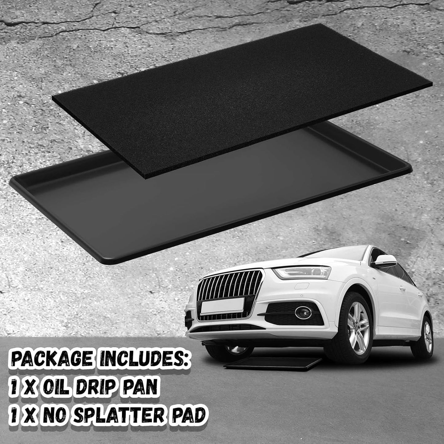 Uiifan 1 Set 35 x 24 x 1.4 Inch Oil Drain Drip Pan for Under Car with Square No Splatter Pad Oil Drip Tray Transmission Garage Automotive Driveway to Keep Floor Clean, Black