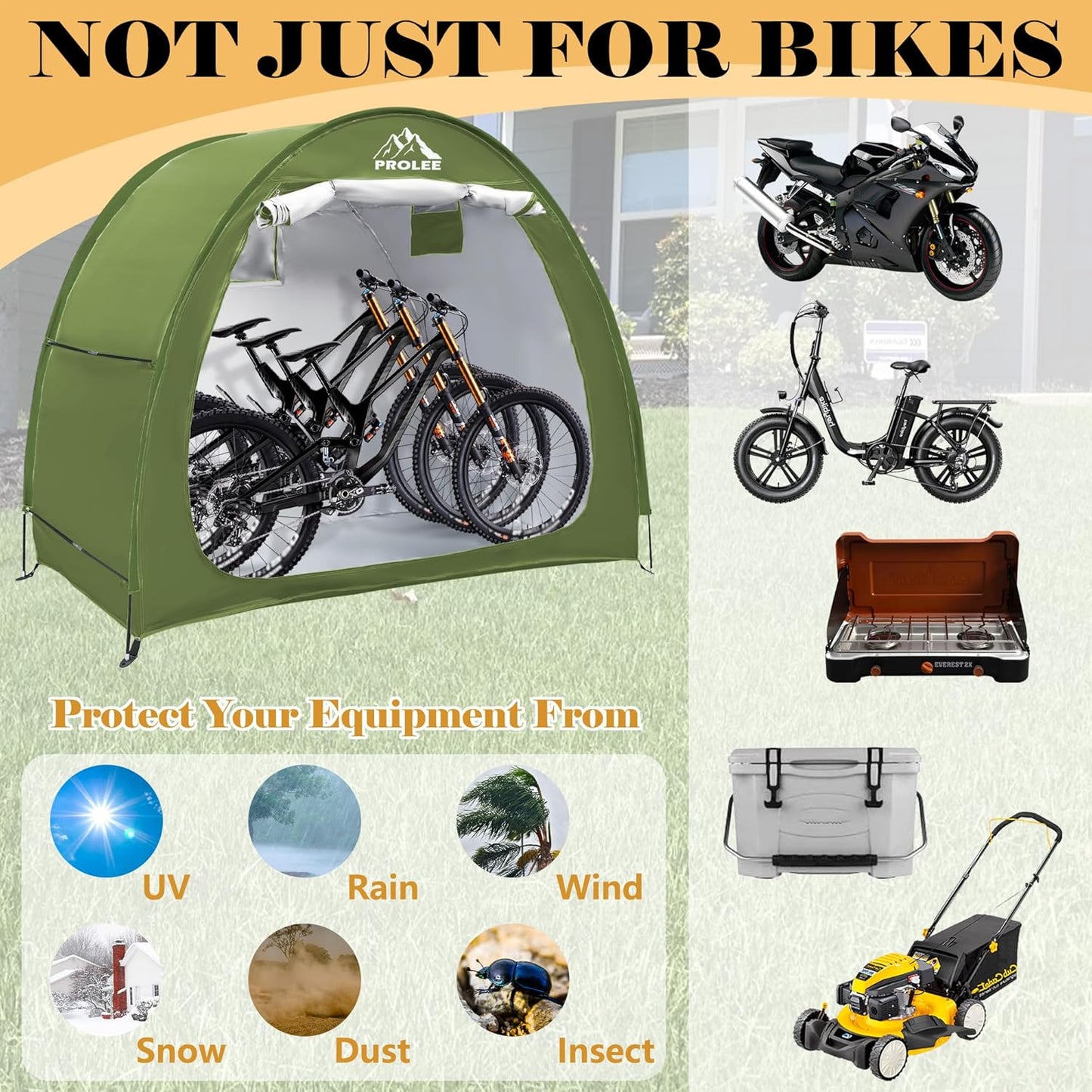 Prolee Bike Shed 6.6FT Waterproof 210D Oxford Fabric, Bike Storage with Window Design for Outdoor Storage, Bike Storage Tent for 2-3 Bikes, Outdoor Storage Waterproof