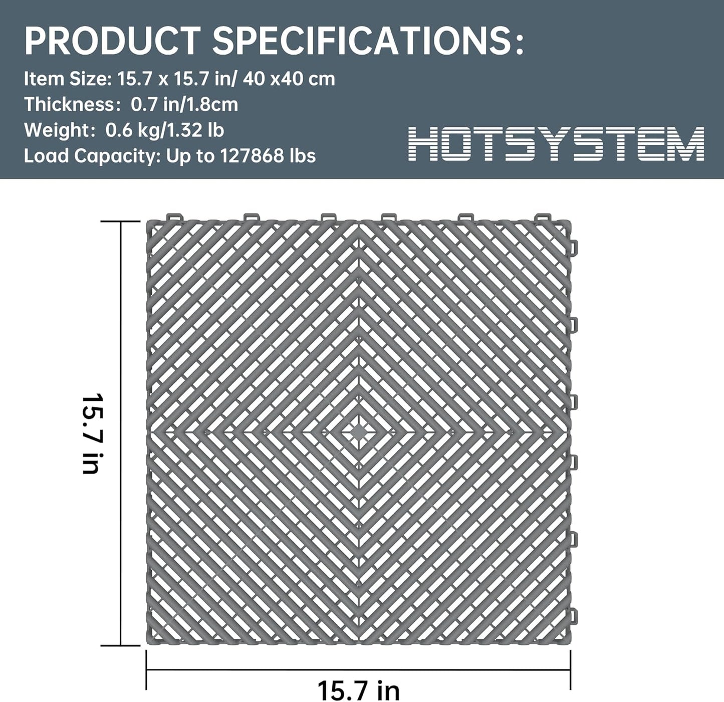 Multifunctional Interlocking Modular Garage Floor Tiles, Non-Slip Interlocking Plastic Floor Tiles, 15.7'' x 15.7'' x 0.7''(Thickness) Flooring Tile(40 Pack), Grey