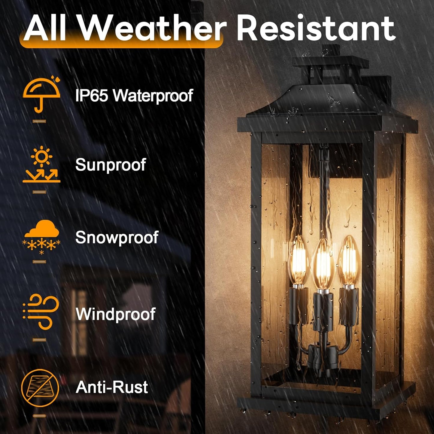 Large Outdoor Light 3-Light 20" Black Exterior Lighting Fixture, Modern Outside Wall Mounted Porch Sconce, Waterproof Patio Garage Garden Carriage Lantern Lamp for House E12, 1-Pack