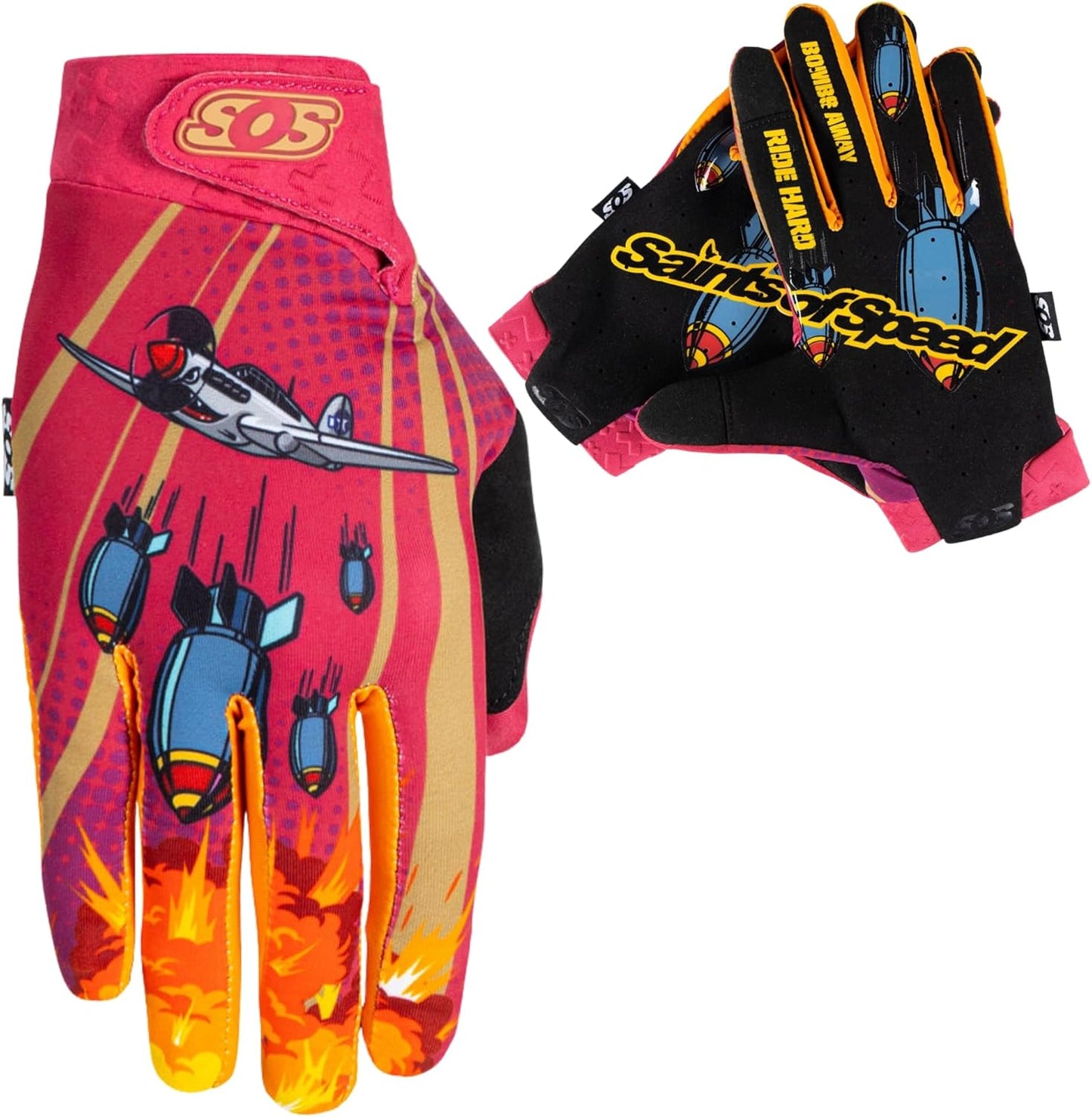 Saints of Speed Dirt Bike Gloves – Motocross, Mountain Bike, Motorcycle, BMX, Jetski, Sim, Karting, Airsoft, Paintball, Driving & Racing Bike Gloves + Phone & Touch Screen Capable