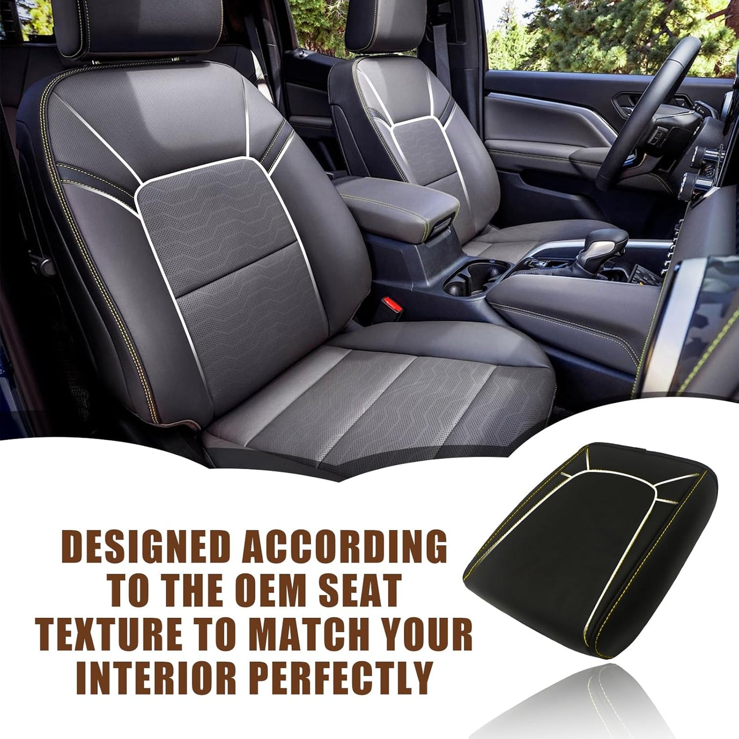 Muslogy Center Console Armrest Cover Compatible with Colorado/GMC Canyon 2023 2024 2025 ZR2 Z71 Trail Boss LT WT Elevation AT4 Denali AT4X Accessories Regular Thick(Yellow Stitching)