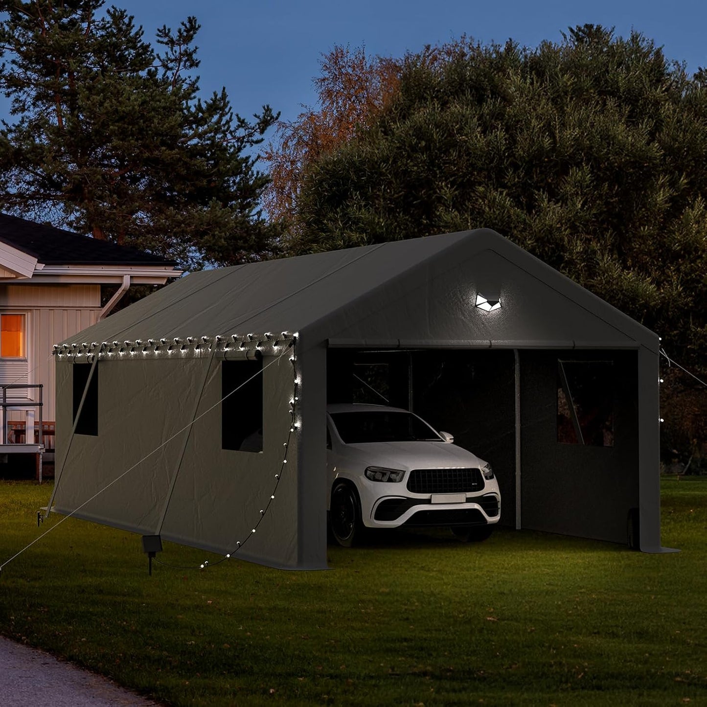13x25 Carport, Heavy Duty Carport Canopy Garage with Removable Sidewalls and Drive Through Roll Up Zipper Doors, Grey