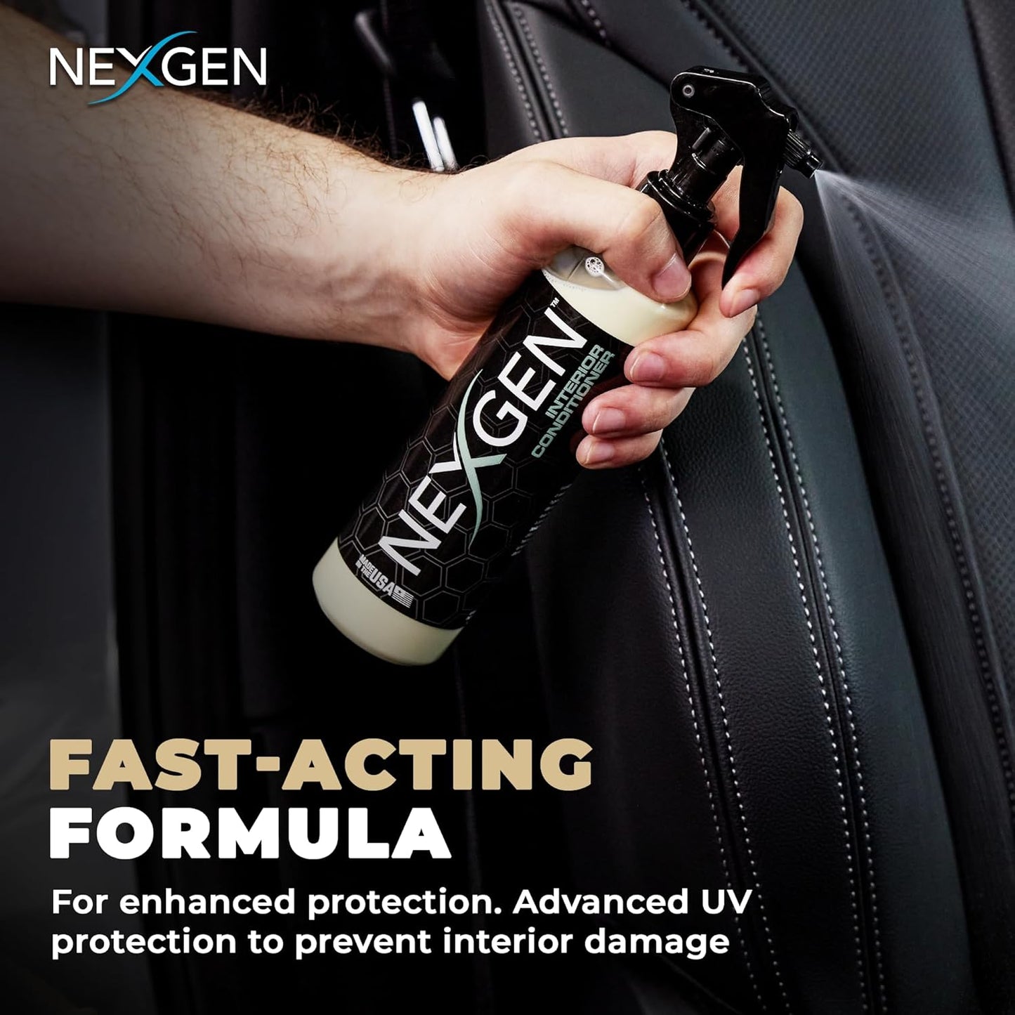 Nexgen Interior Conditioner (16oz) - Non-Greasy, UV-Blocking Formula - Fresh Leather Scent - On-The-Go Car Detailing - Car Cleaning Supplies - for Car Seats, Dashboards, Door Panels, & More