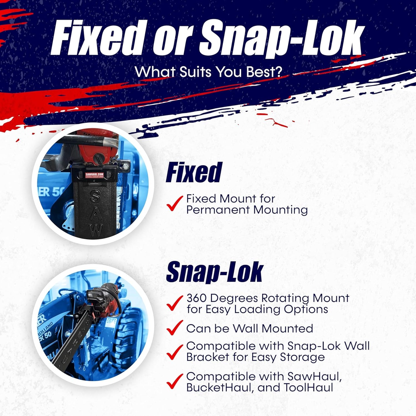 SawHaul Universal Tractor Chainsaw Holder - Made in Kansas USA - Fixed Mount Chainsaw Carrier (36" Black) Compatible w/All Brands