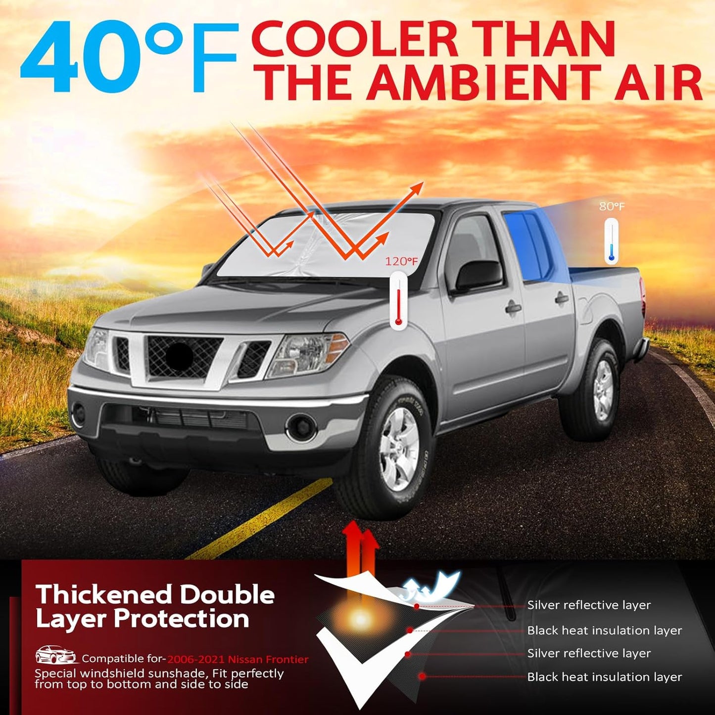 KAYZT Windshield Sun Shade for 2006-2021 Nissan Frontier Foldable Sunshade Front Window Custom Fit Car Accessories