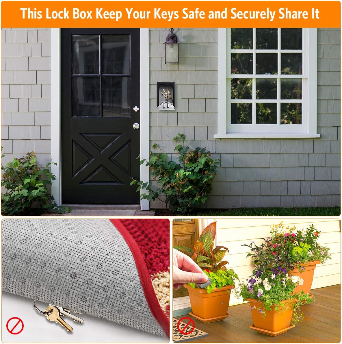 Fayleeko Key Lock Box Wall Mounted, 4 Digit Combination Lockbox for Outside, House Keys - 5 Keys Capacity, Key Safe Security Storage Lock Box for Indoor, Outdoor, Garage, Garden, Store (Black, 2Pack)