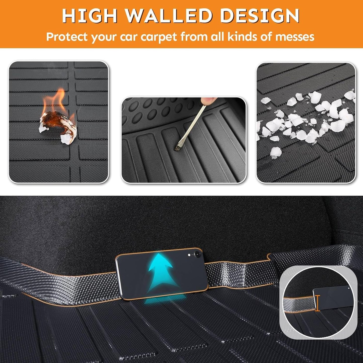 Binmotor- Floor Mats for Hyundai Elantra 2017-2020, Front & 2nd Row,TPE All Weather Car Accessories Mats Elantra, Custom Fit Floor Liners Waterproof, Nonslip