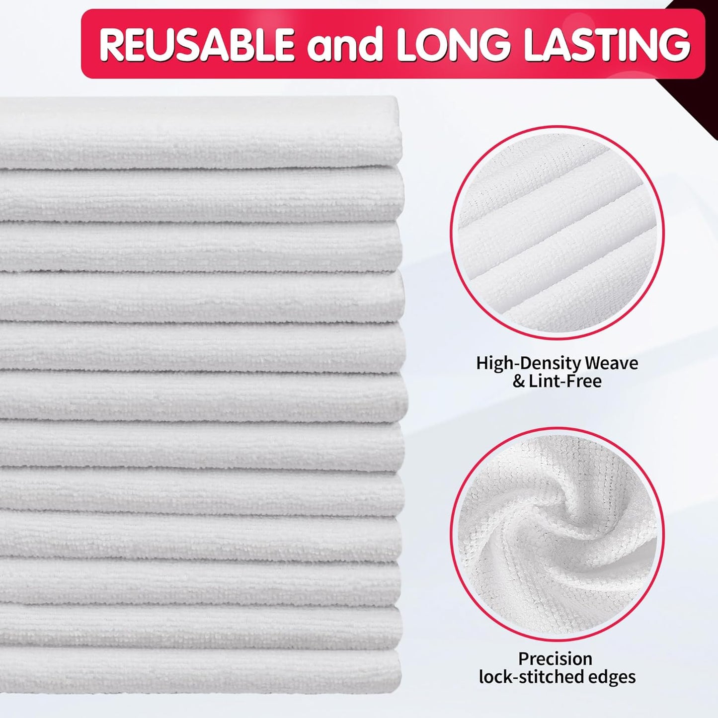 FIXSMITH White Microfiber Cleaning Cloth, Pack of 50, 16"X12" Cleaning Rags for Housekeeping and Kitchen, Reusable Shop Towels, Microfiber Towels for Cars, Lint Free, Scratch-Free, Highly Absorbent