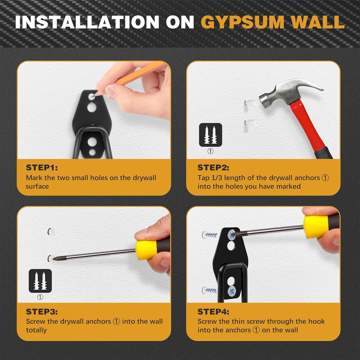 Steel Garage Storage Hooks, 16-Pack, Heavy Duty Wall Mount Hooks for Bike, Ladder, Garden Tools, Anti-Slip Coating