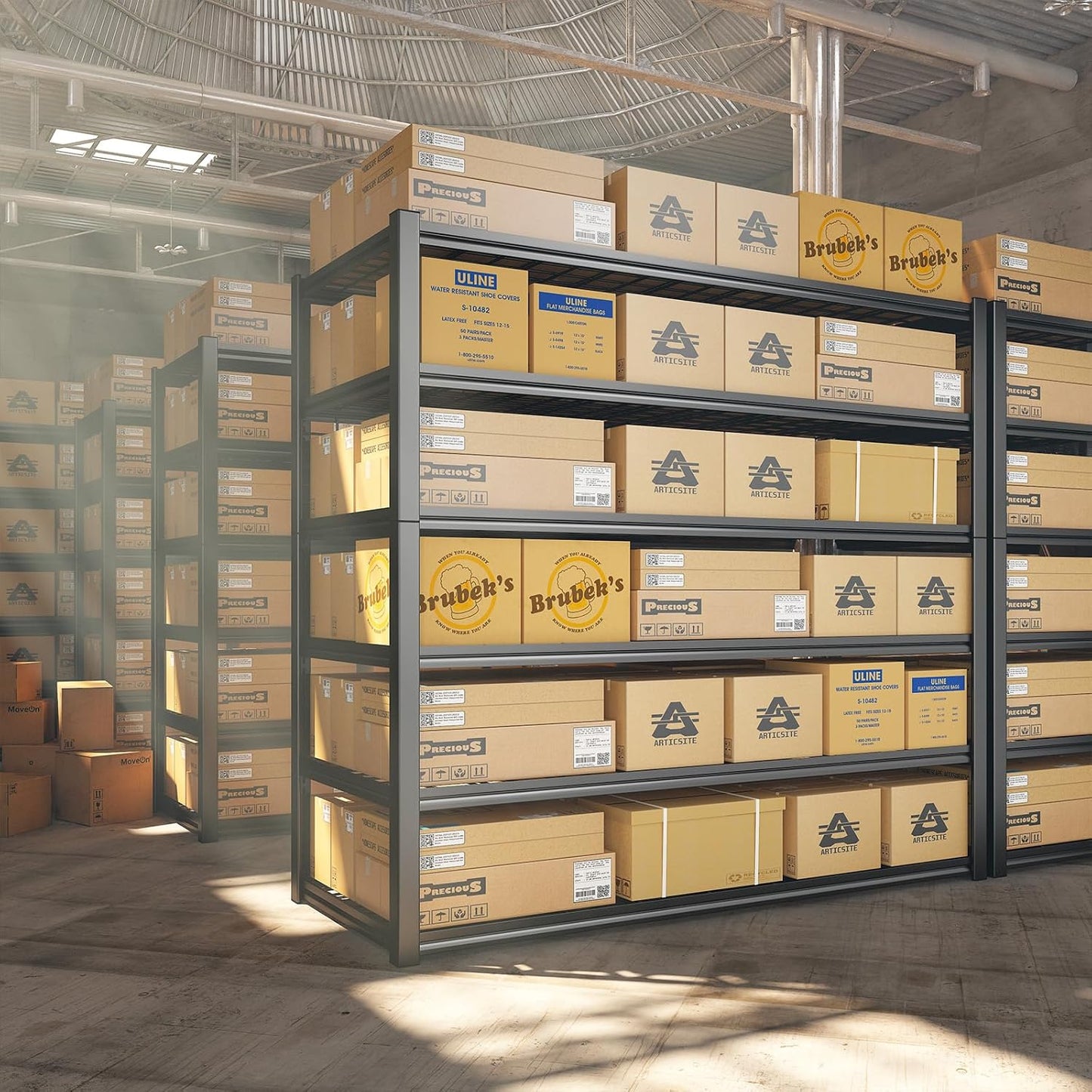 REIBII 84" H Garage Shelving, 6-Tier Storage Shelves Heavy Duty Loads 3500LBS, 48" W Adjustable Garage Shelves, Metal Shelving for Basement, Warehouse, 84" H x 48" W x 20" D, 2PC