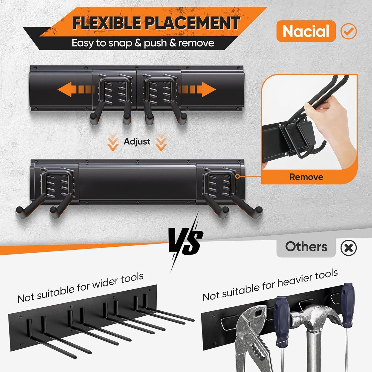 Garden Tool Organizer Wall Mount, 32 inches Tool Storage Rack with Adjustable Hooks, 600lbs Adjustable Heavy Duty Metal Hooks, Yard Shed Rack Holder System Hanging Rake Broom Mop Snowboard, Men Gift