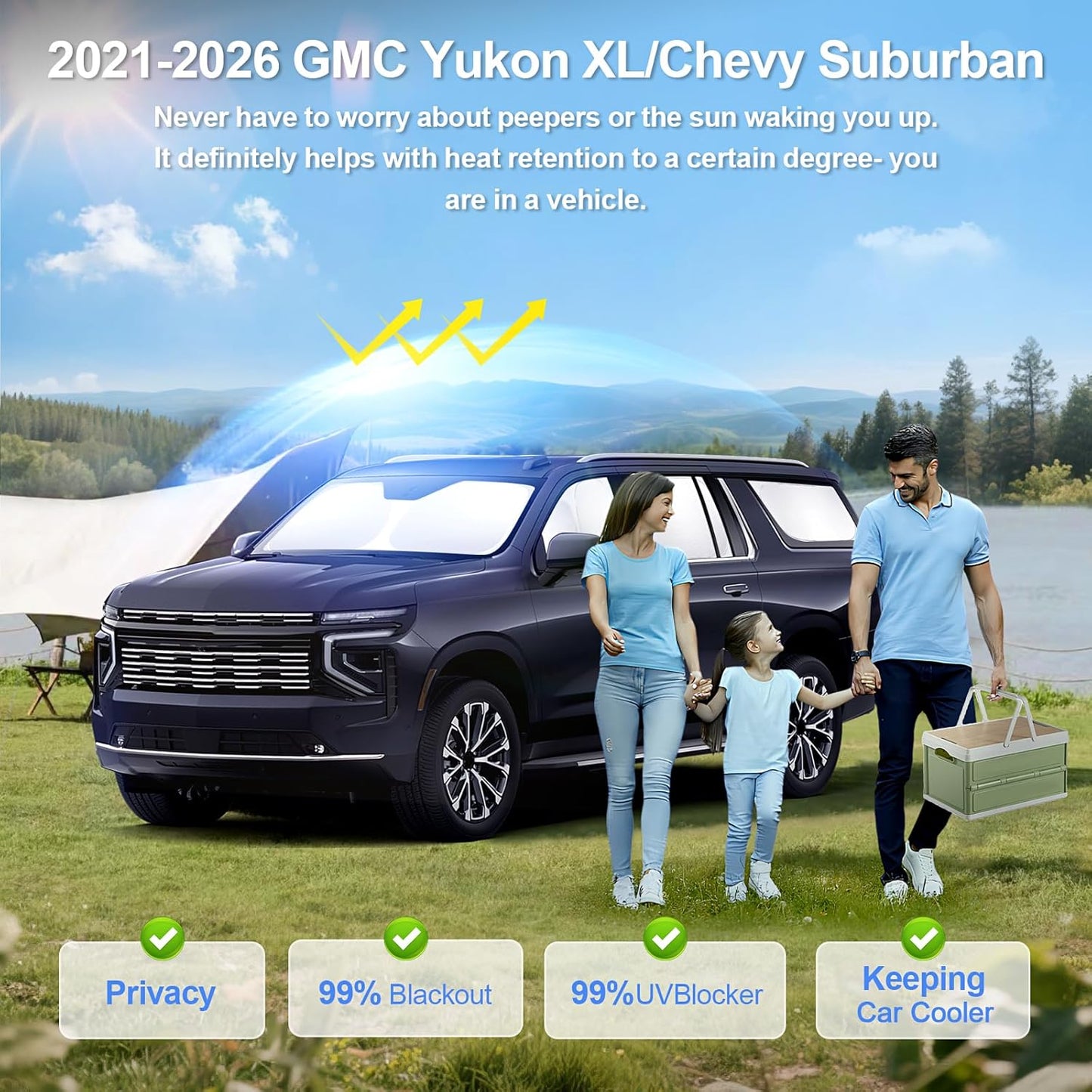 8pcs Car Window Shades for GMC Yukon XL&Chevy Suburban 2021-2026 Accessories,Windshield Side Rear Full Sunshade,Sun Visor UV Blocking, Privacy Protection and Blackout for Camping Outdoor