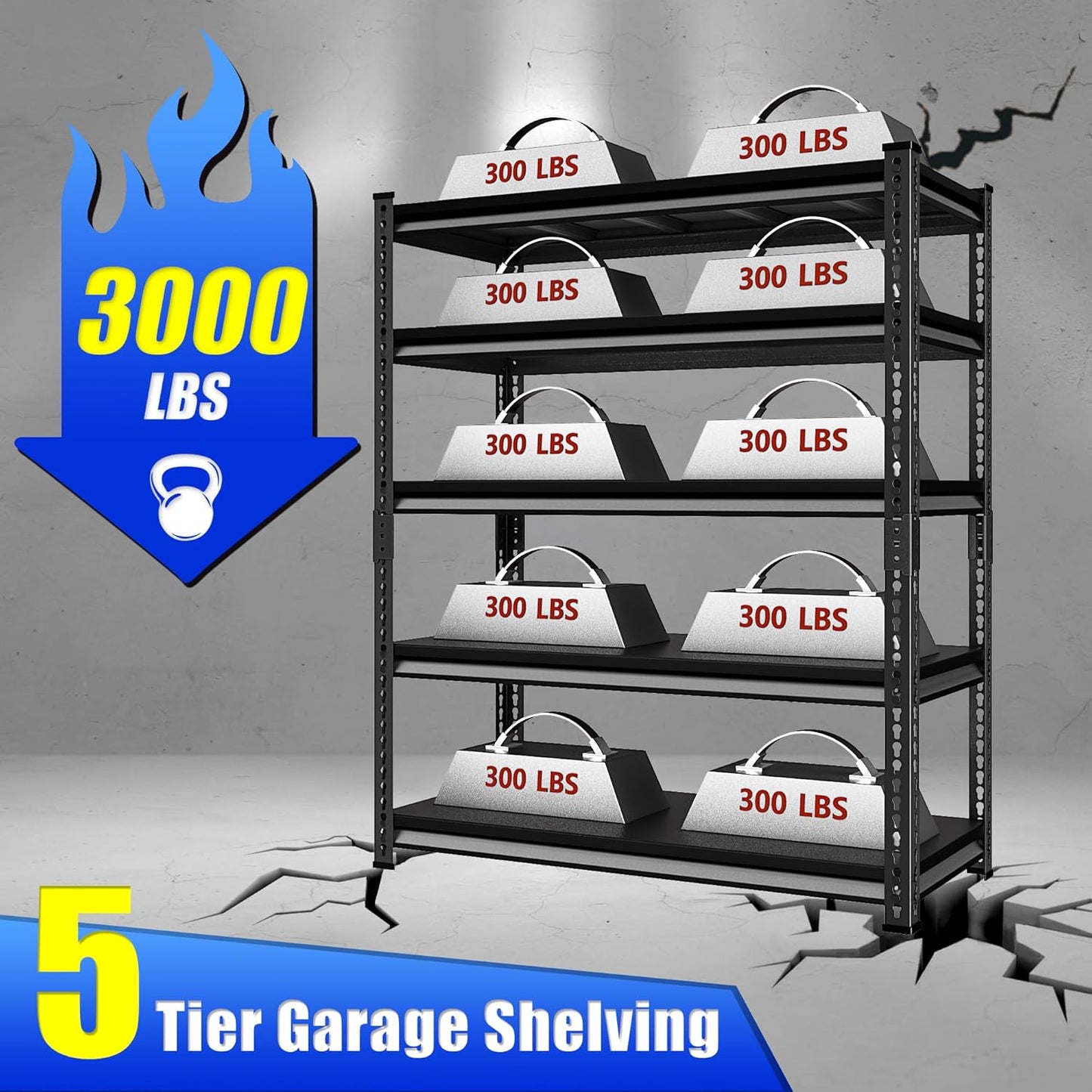 48" W Garage Shelving Heavy Duty, 3000LBS Loads Shelving Units and Storage Racks, 5-Tier Metal Garage Storage Shelves, Industrial Utility Shelf,48" Wx24 Dx78 H