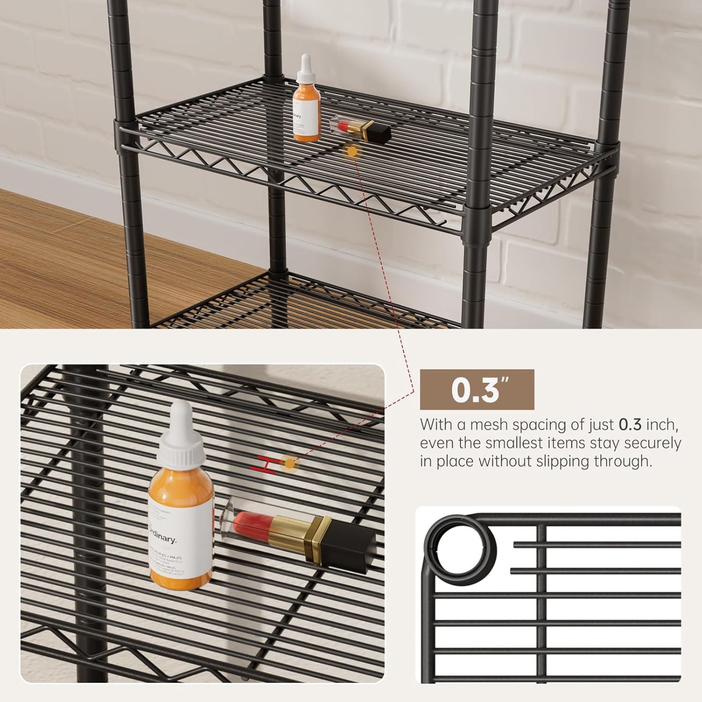 SINGAYE 5 Small Wire Shelves Kitchen Pantry Close Home Organizers and Storage Bathroom Shelf Laundry Room Organization Adjustable Book Metal Garage Shelving Unit