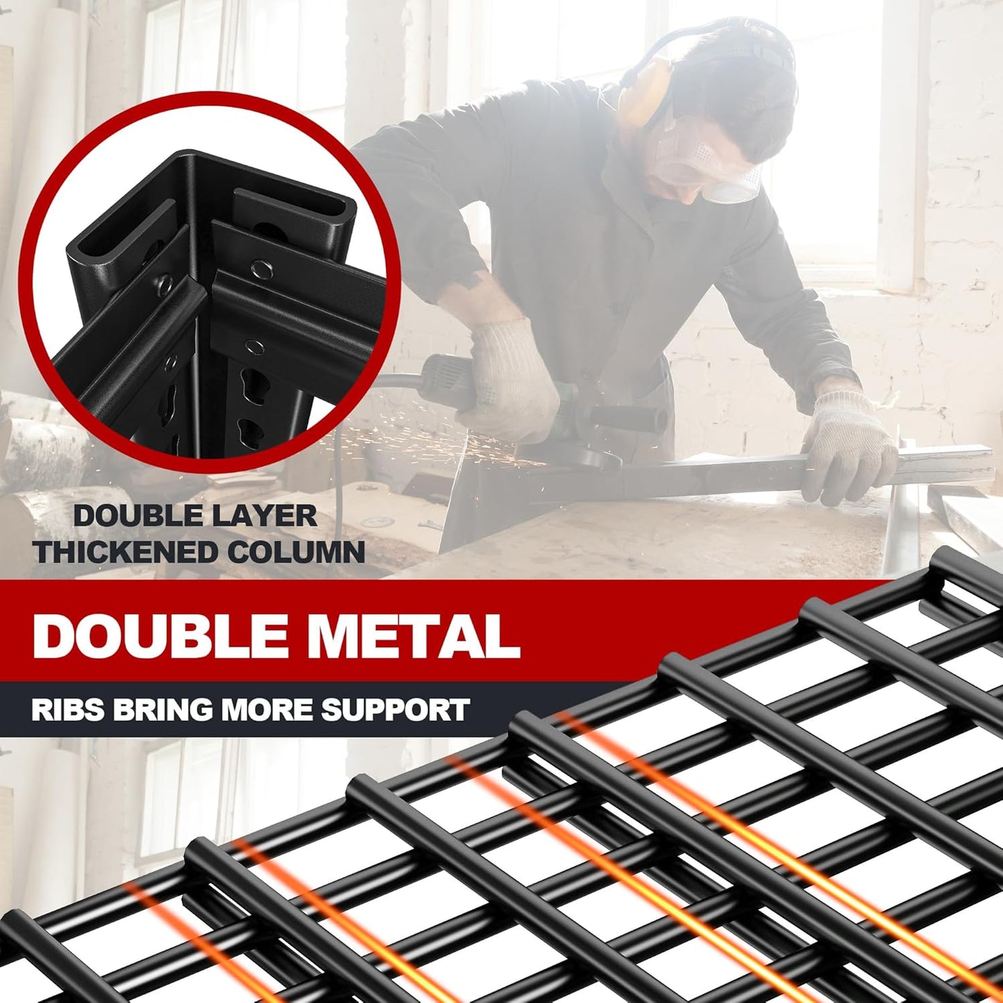 REIBII 48" W Garage Shelving Heavy Duty Load 2500LBS, 5 Tier Storage Shelves, Adjustable Metal Shelves for Warehouse, Pantry, Basement, 48" W X 72" H X18 D, 2PC