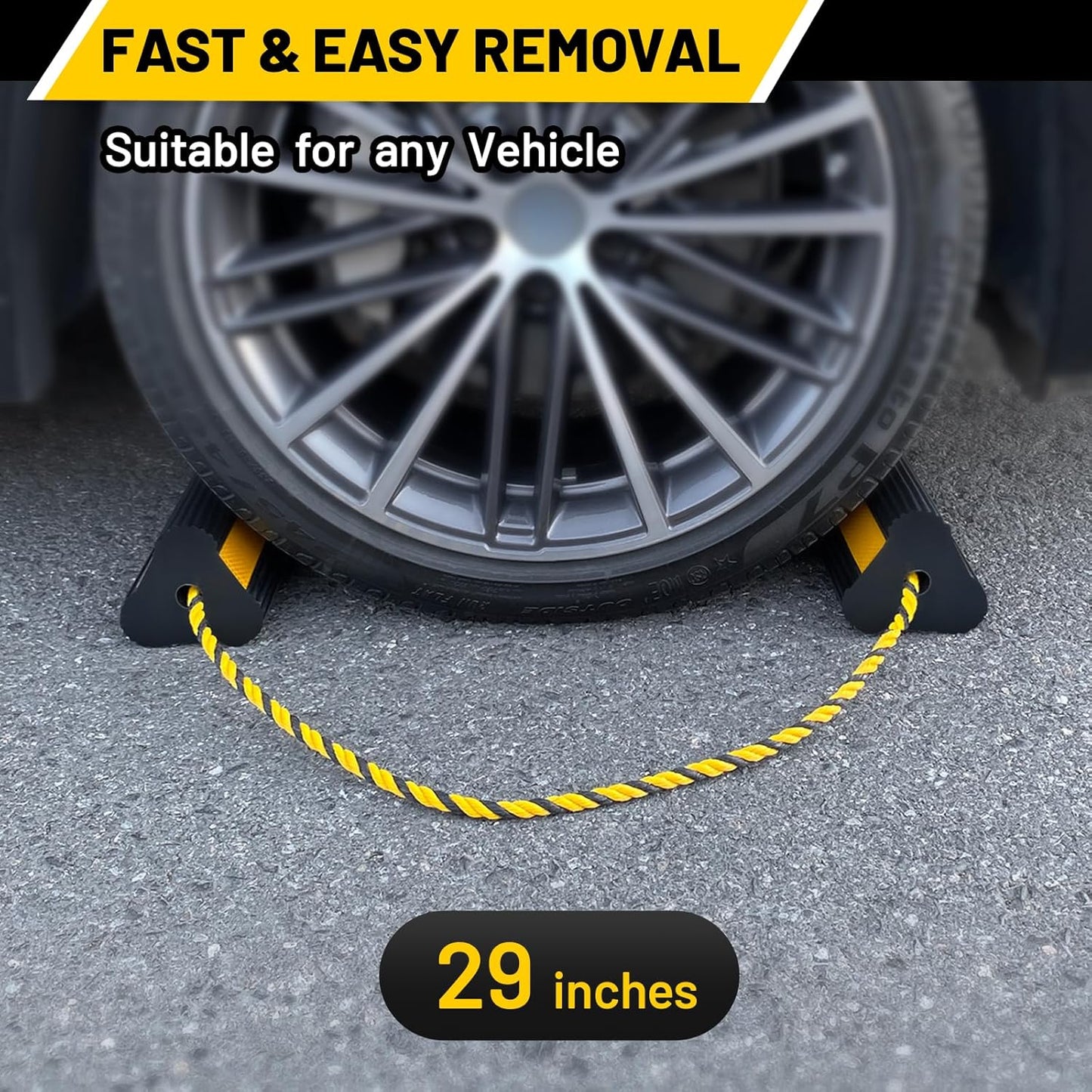 ROBLOCK Wheel Chocks (2pair/4pack with Rope) for RV Trailer Camper Truck Car Aircraft, Versatile Heavy Duty Rubber Wheel Chocks Block with 3 Reflective Strips, Tire Wheel Immobilizers & Chocks